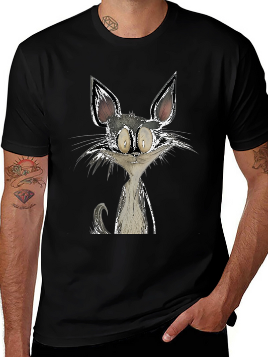 Cartoon Cat Graphic Black T-Shirt