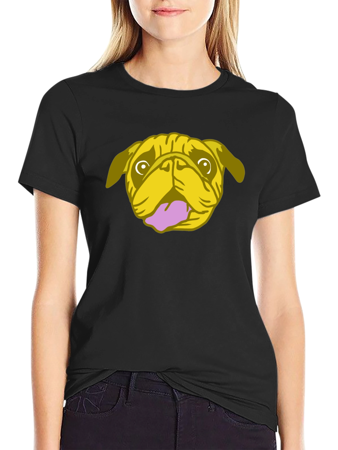 Pug Graphic Tee - Black Cotton Blend