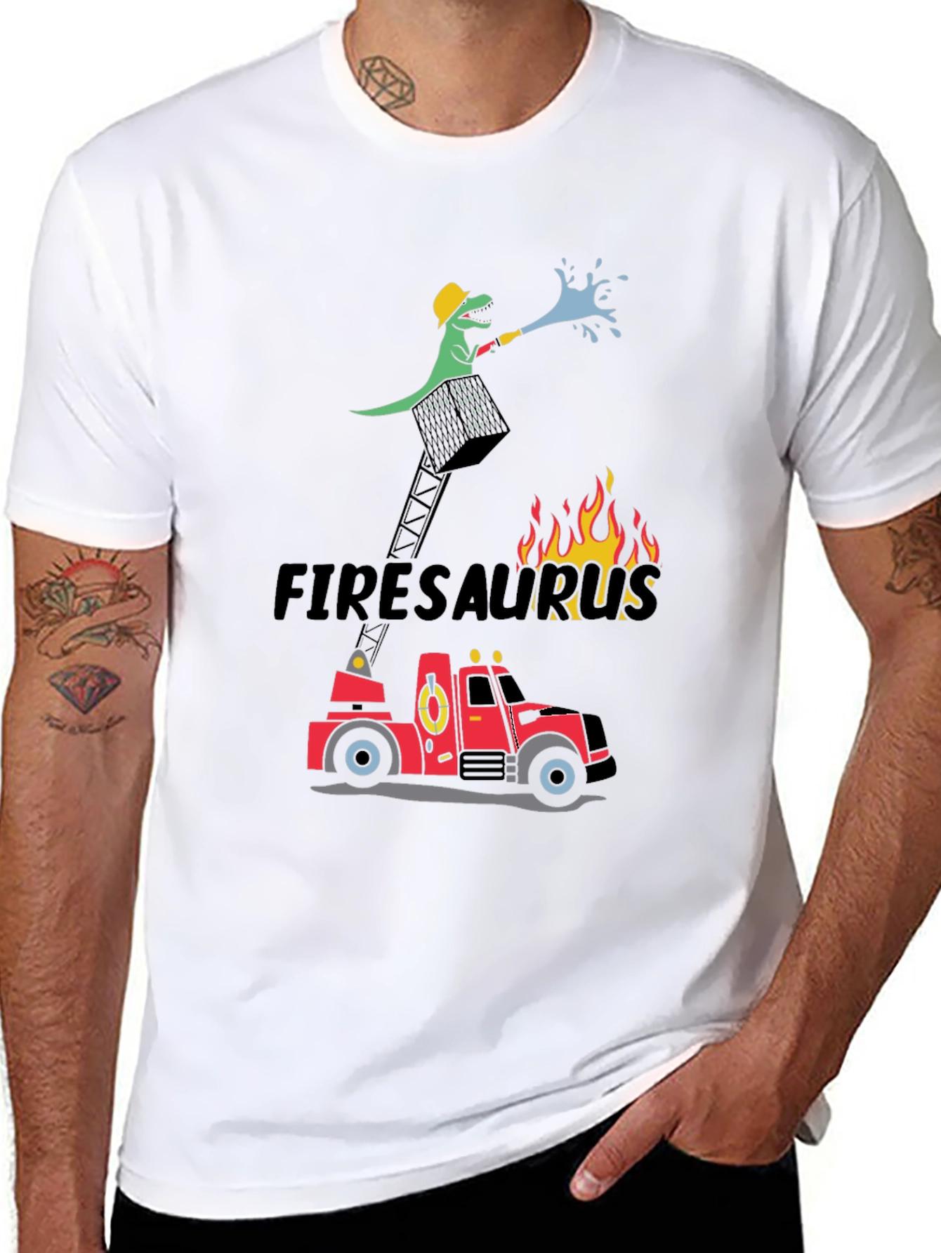Firesaurus Cartoon Graphic T-Shirt