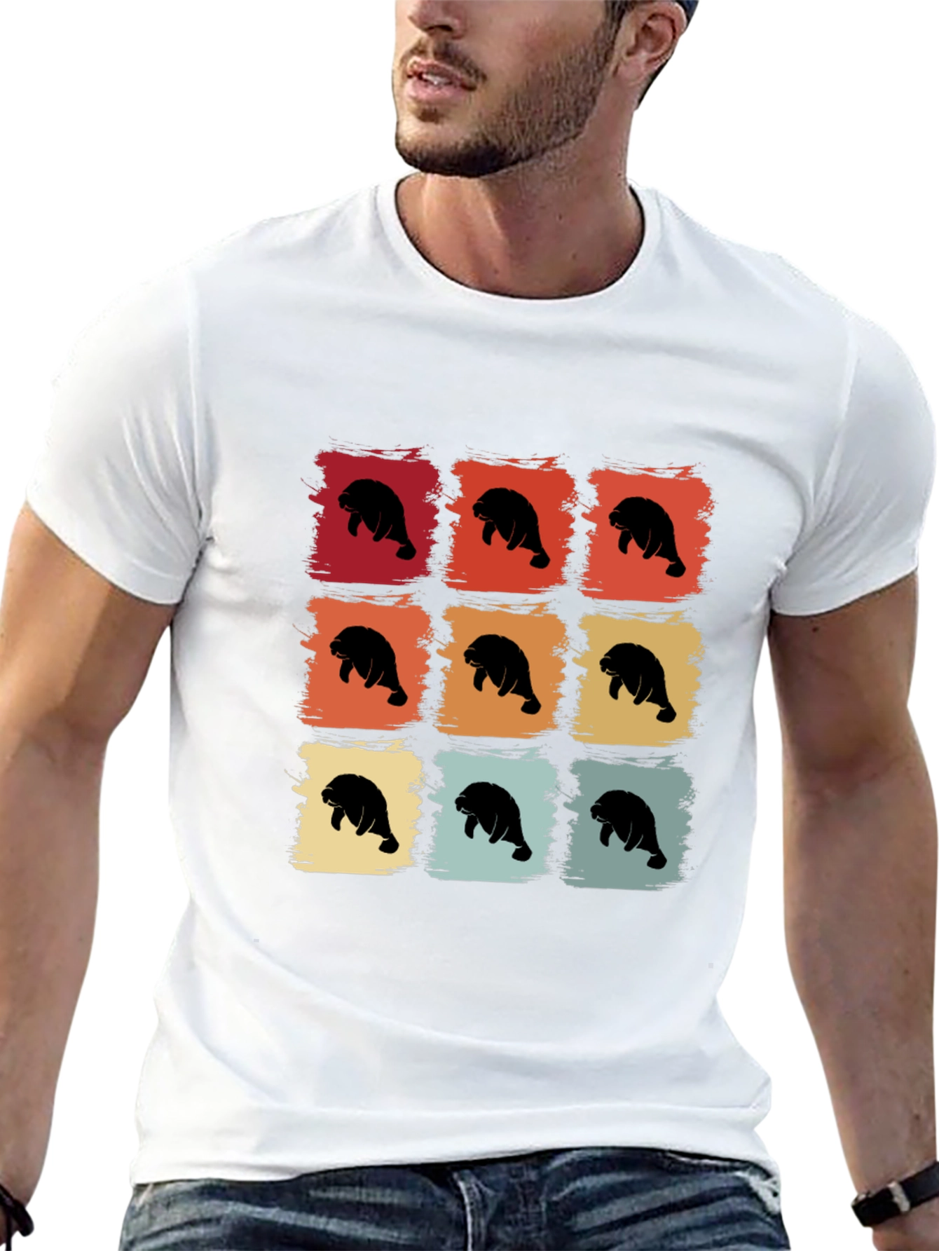Retro Manatee Graphic T-Shirt - Black