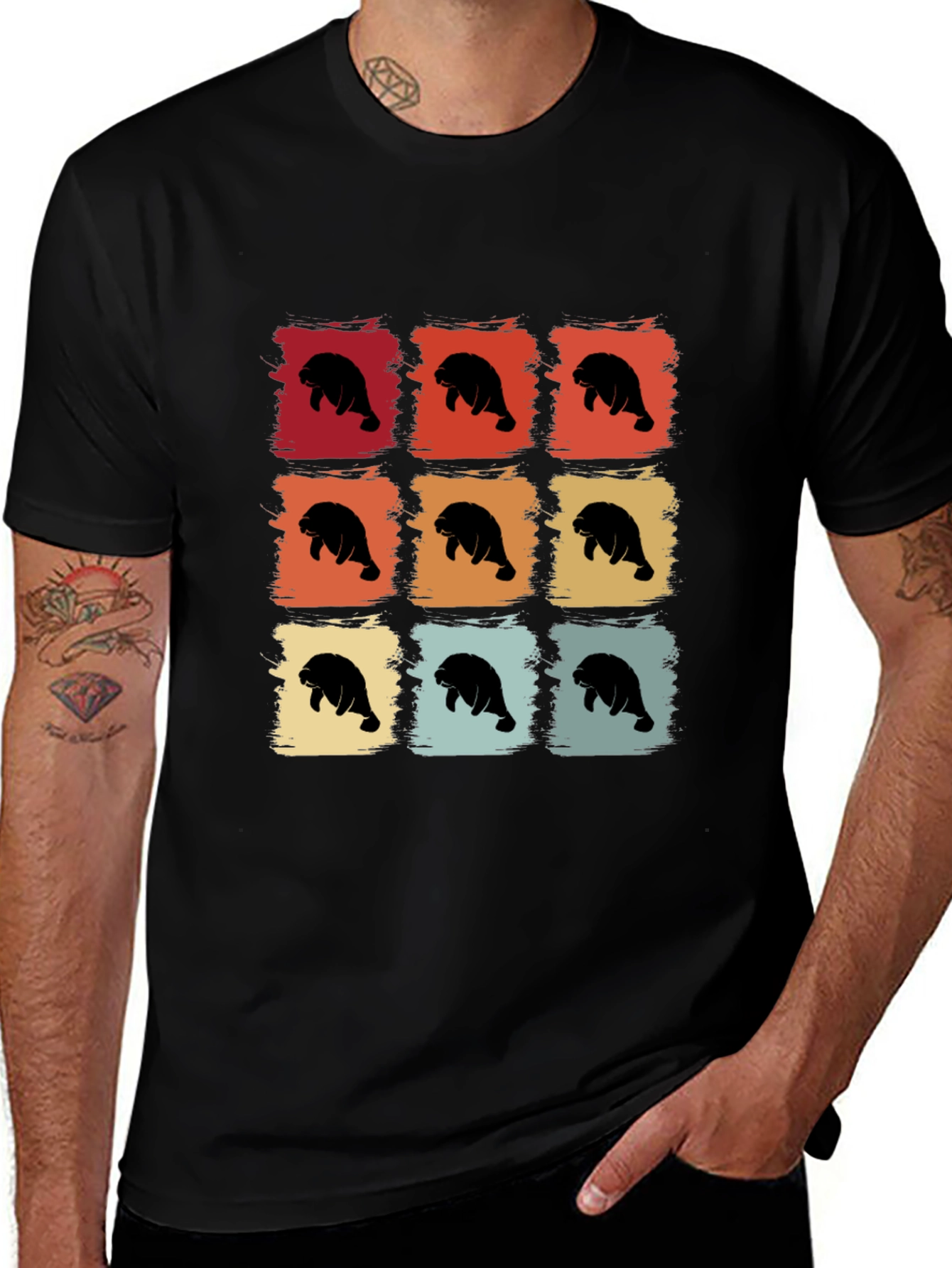 Retro Manatee Graphic T-Shirt - Black