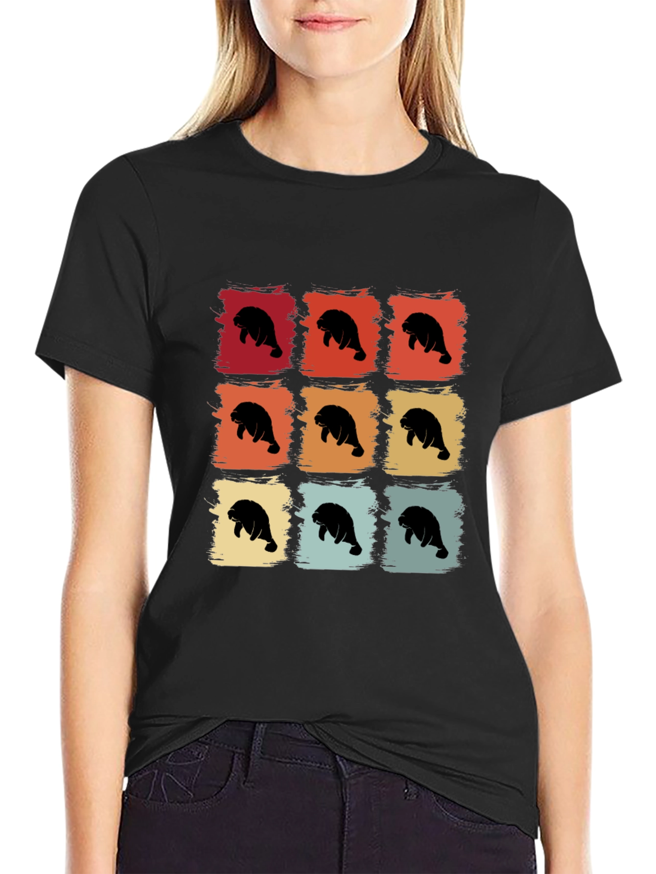 Retro Manatee Graphic T-Shirt - Black