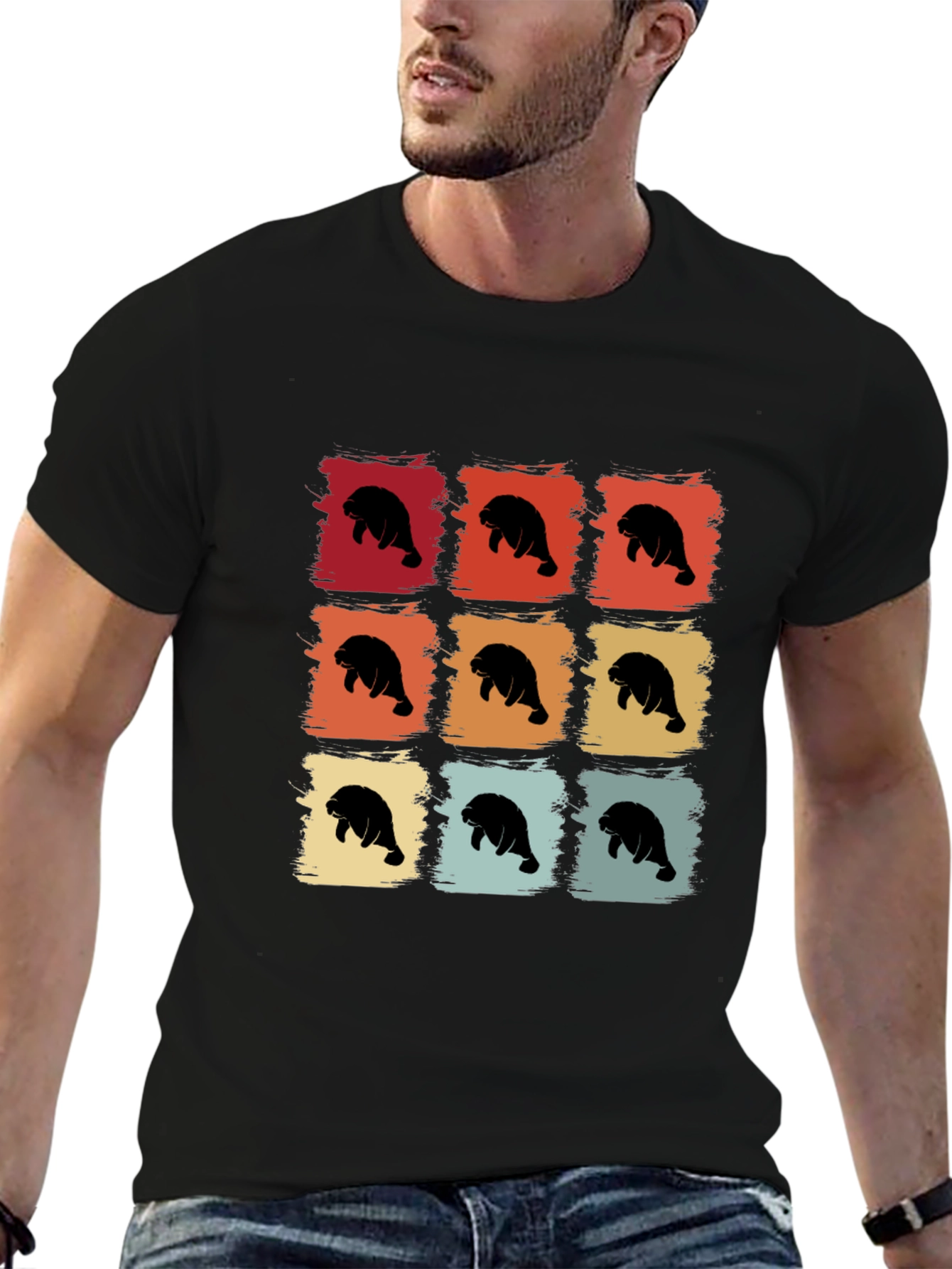 Retro Manatee Graphic T-Shirt - Black
