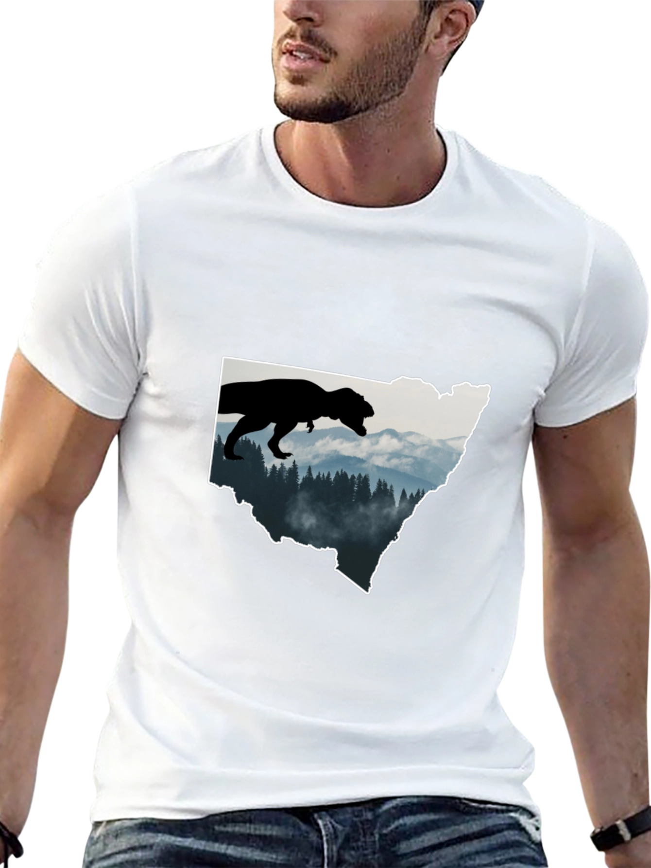 Dino Landscape Graphic Tee - Black Cotton T-Shirt