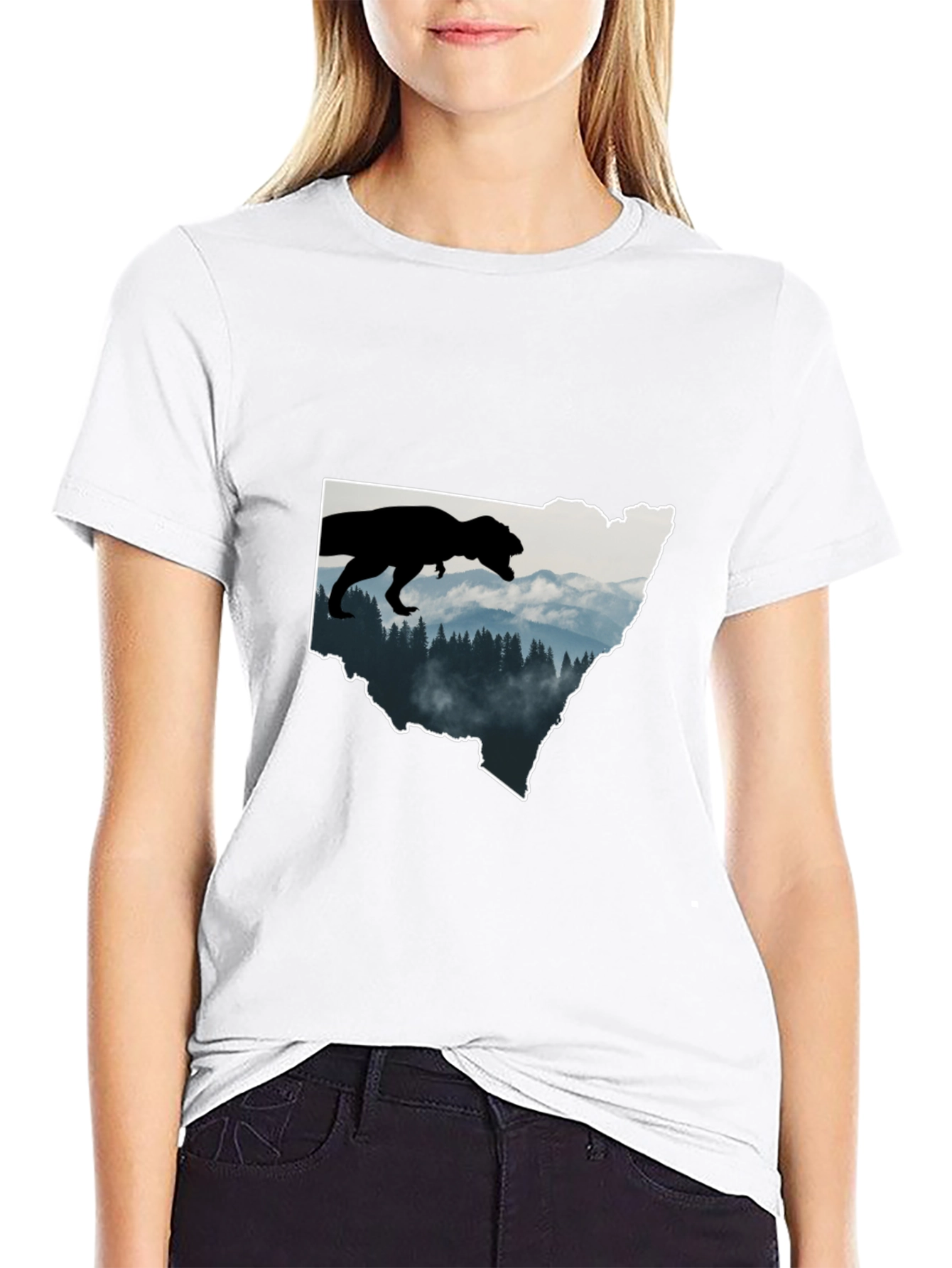 Dino Landscape Graphic Tee - Black Cotton T-Shirt