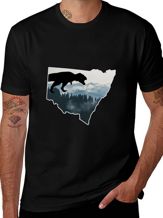 Dino Landscape Graphic Tee - Black Cotton T-Shirt