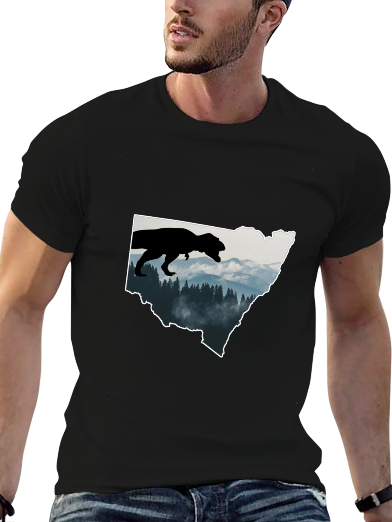 Dino Landscape Graphic Tee - Black Cotton T-Shirt