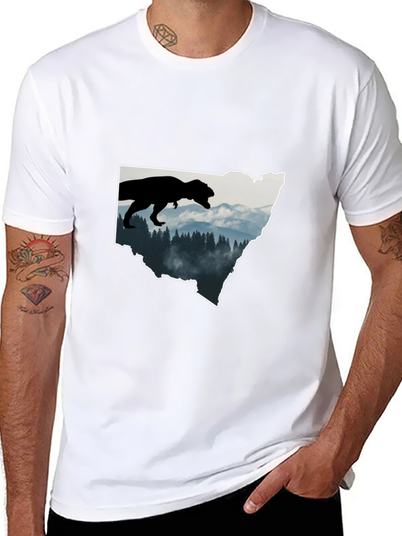 Dino Landscape Graphic Tee - Black Cotton T-Shirt
