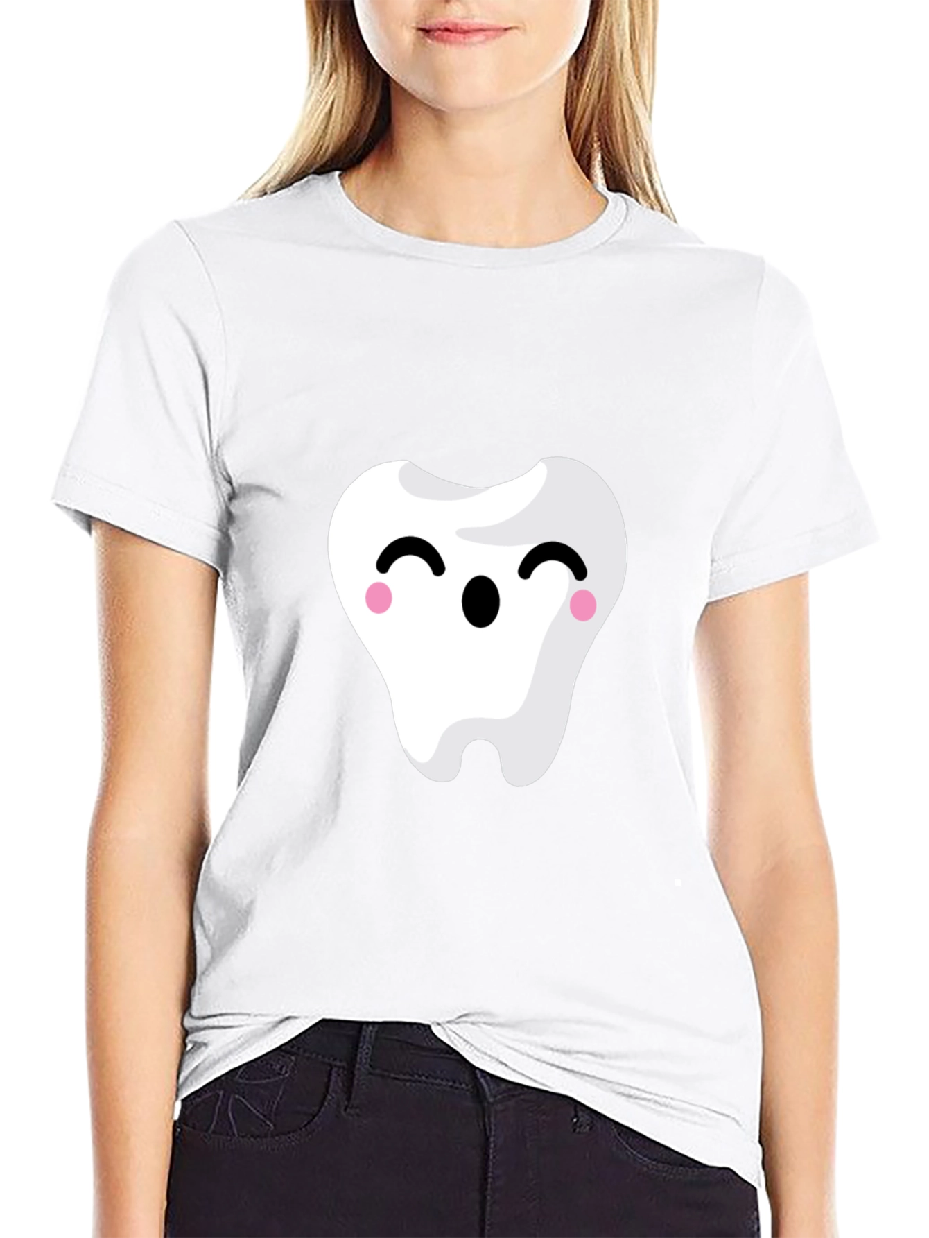 Cute Tooth Graphic Tee - Black Cotton Shirt