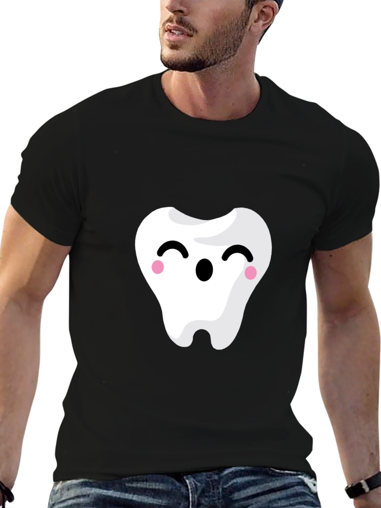 Cute Tooth Graphic Tee - Black Cotton Shirt