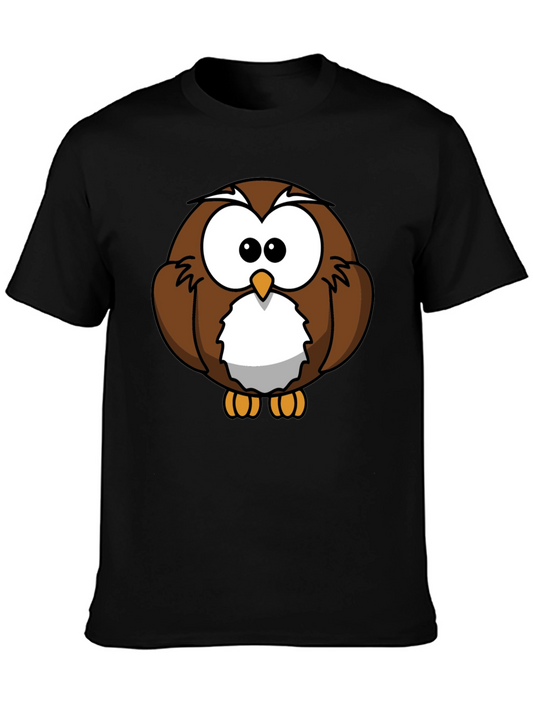 Cute Cartoon Owl Graphic T-Shirt - Black
