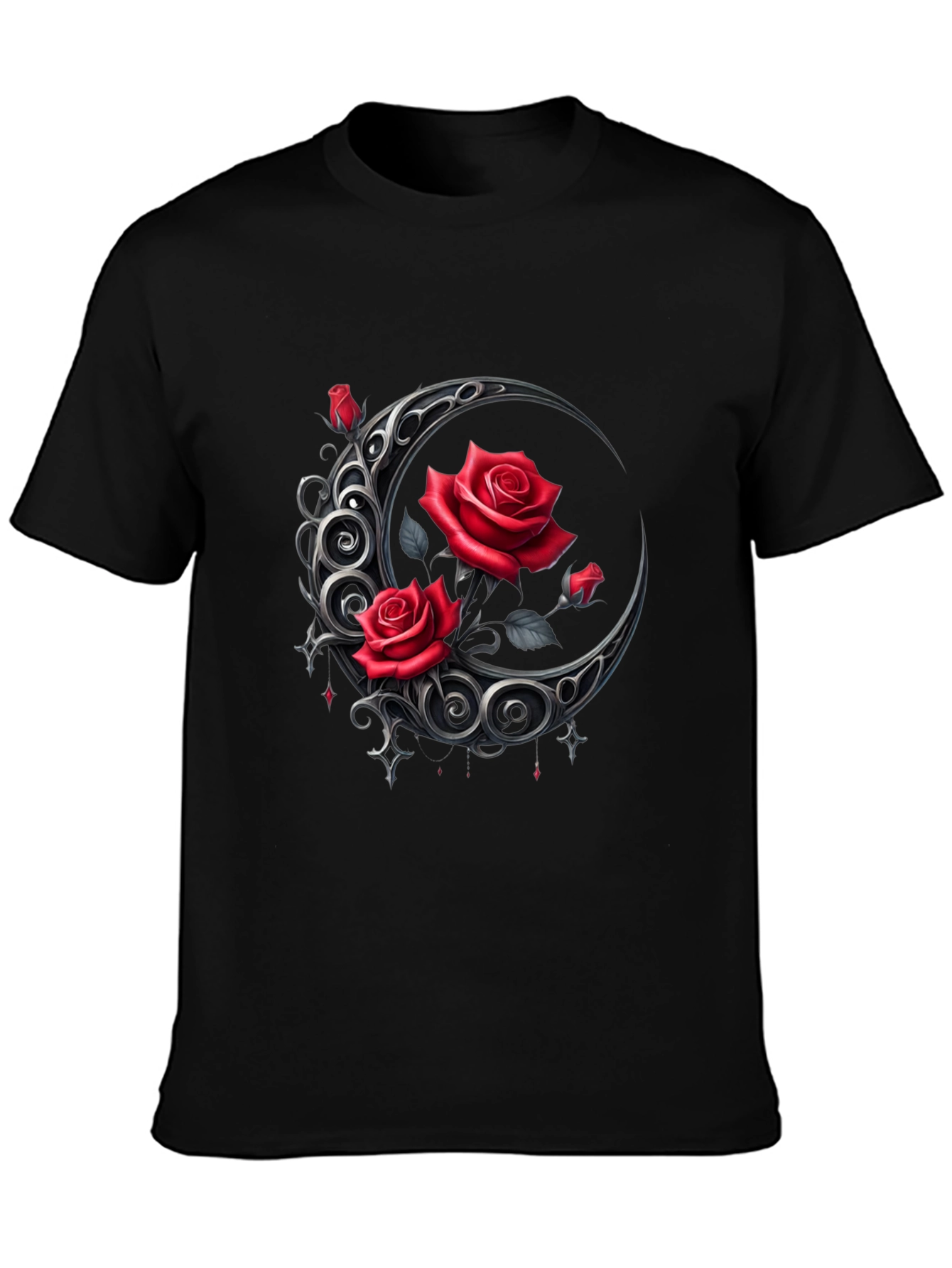 Red Rose Crescent Moon Graphic Tee