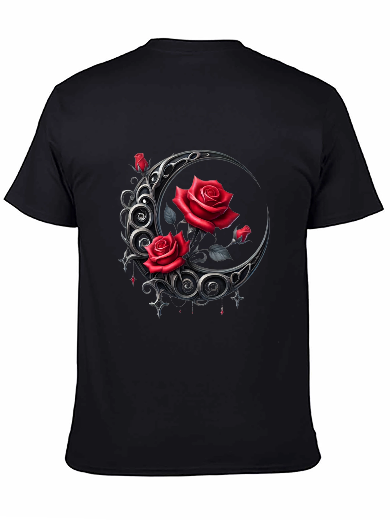 Red Rose Crescent Moon Graphic Tee