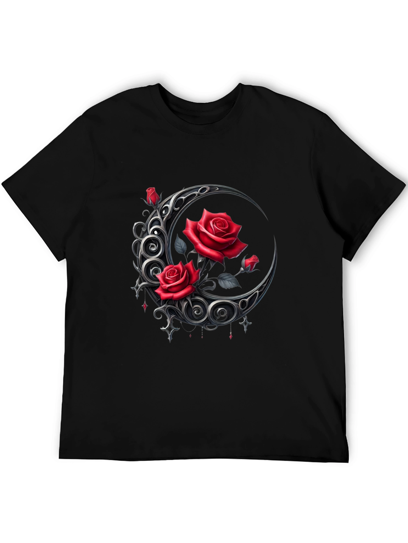 Red Rose Crescent Moon Graphic Tee