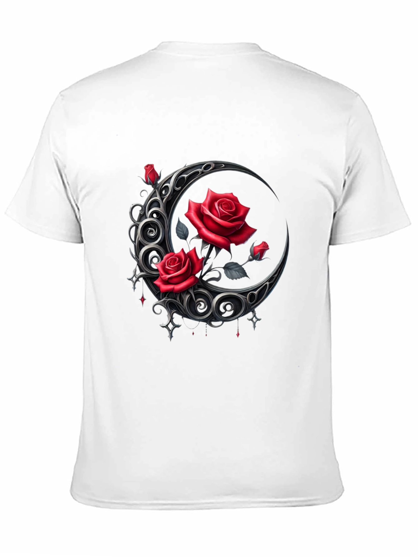 Red Rose Crescent Moon Graphic Tee