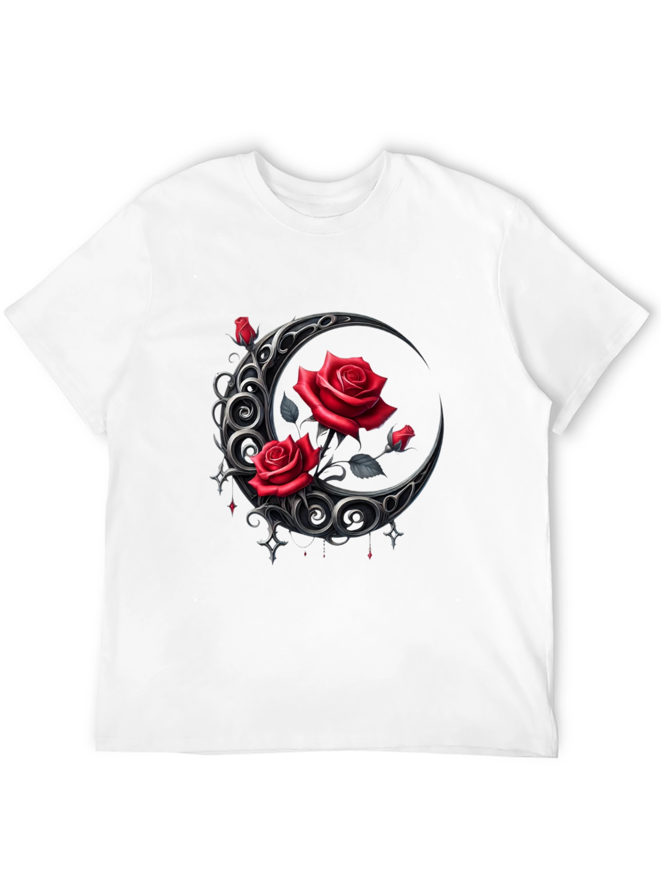 Red Rose Crescent Moon Graphic Tee