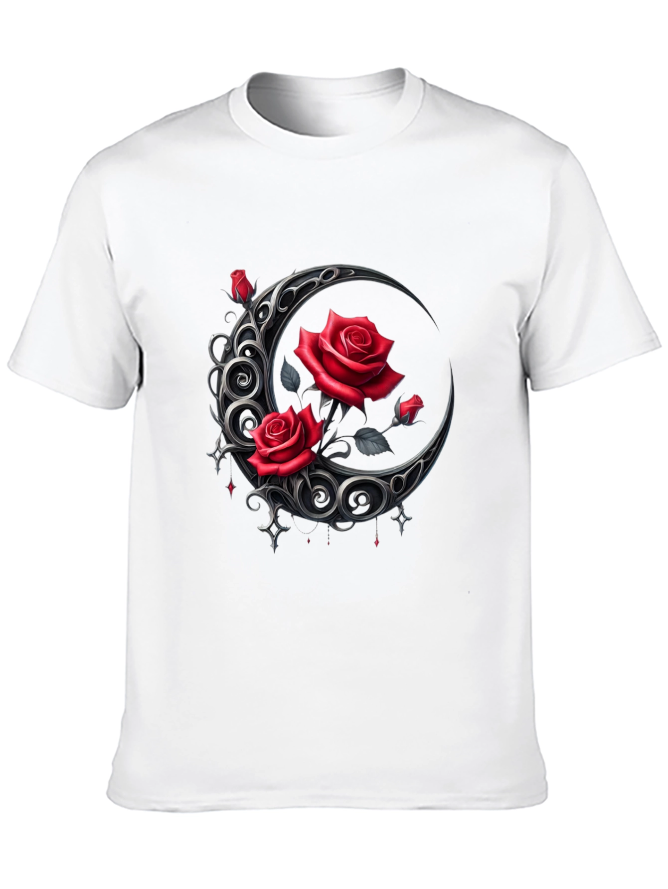 Red Rose Crescent Moon Graphic Tee