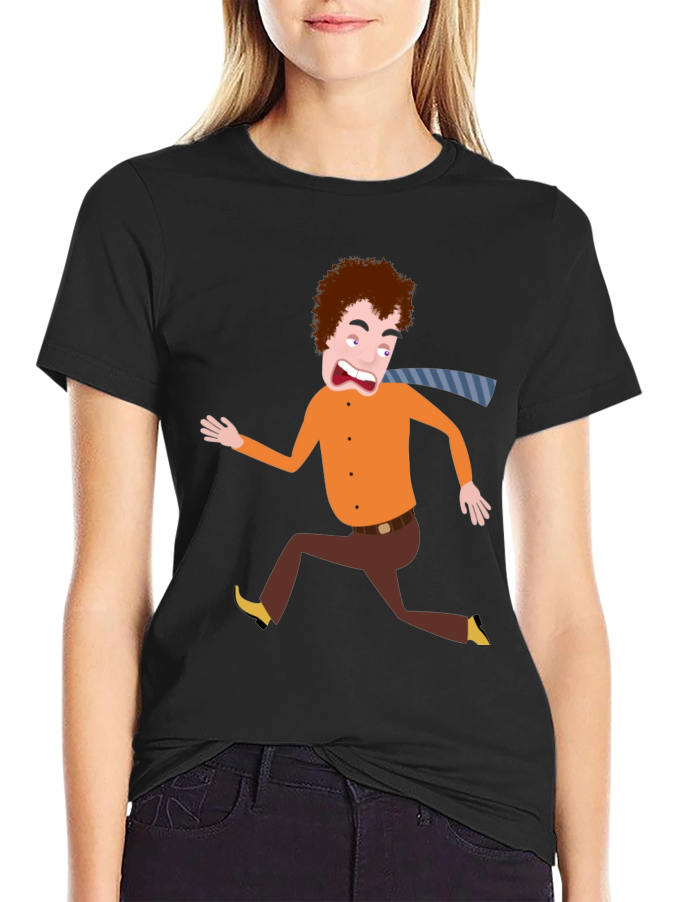 Cartoon Man Running Black T-Shirt