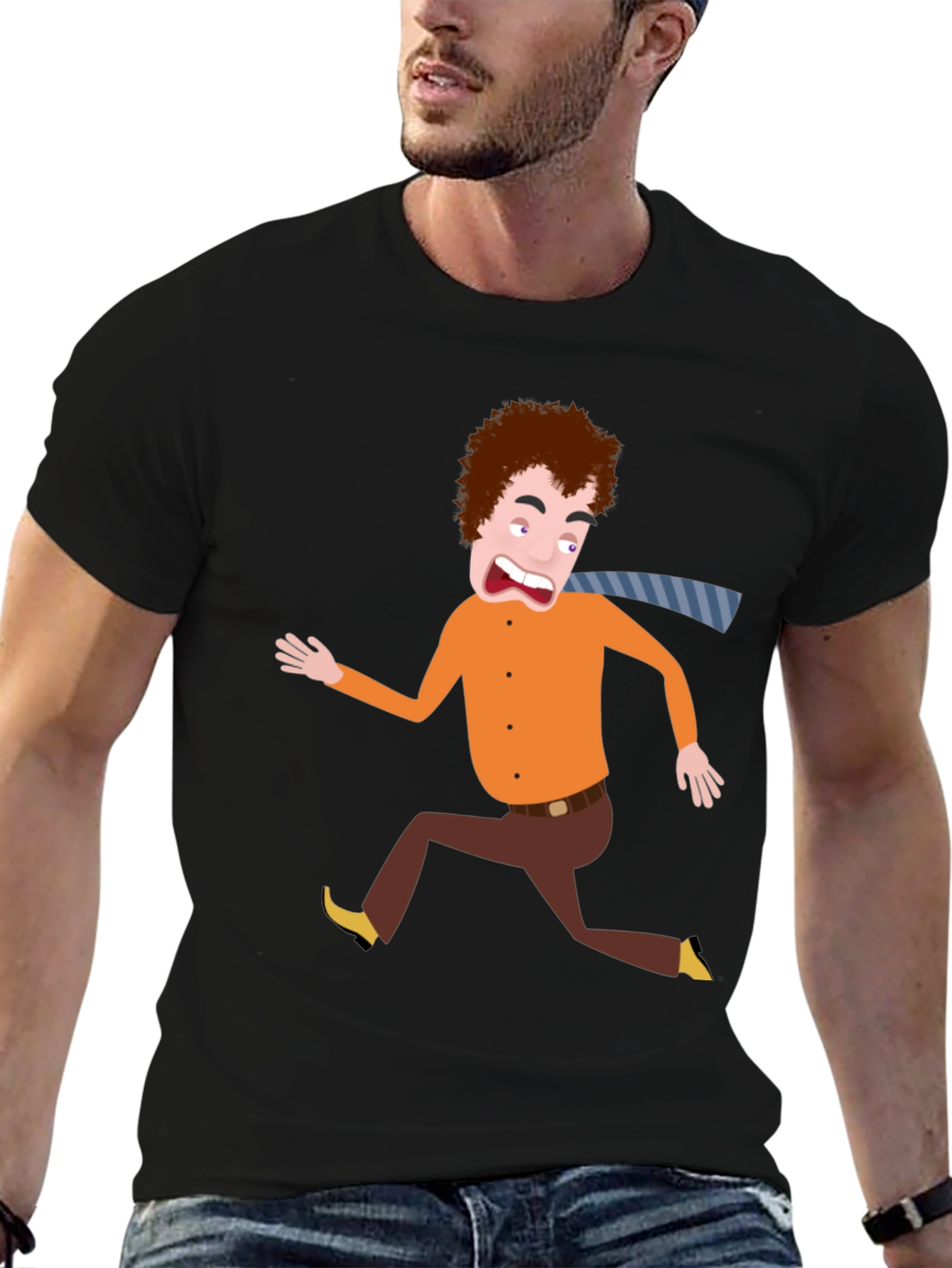 Cartoon Man Running Black T-Shirt