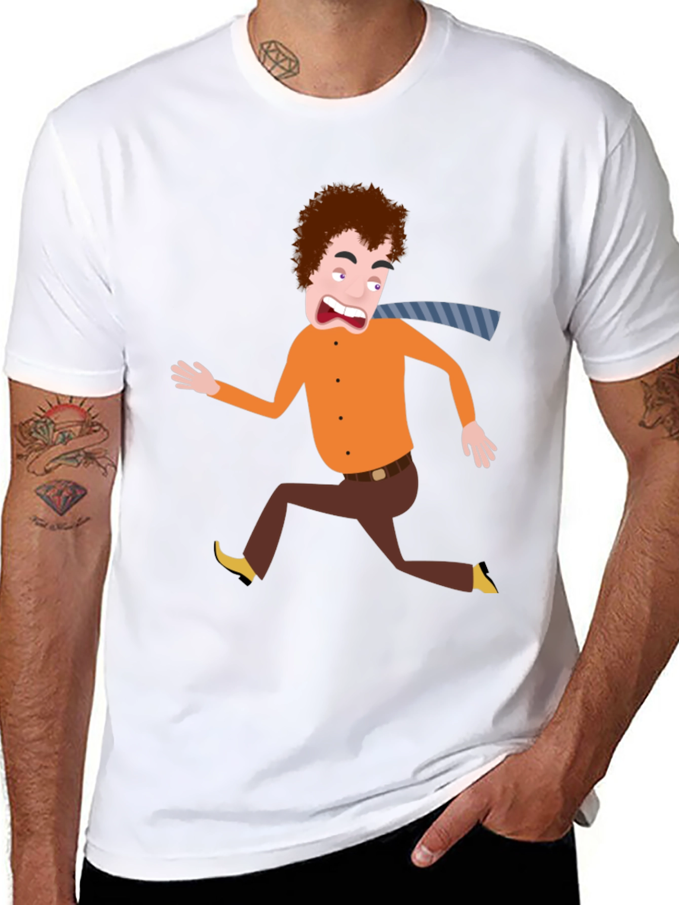 Cartoon Man Running Black T-Shirt