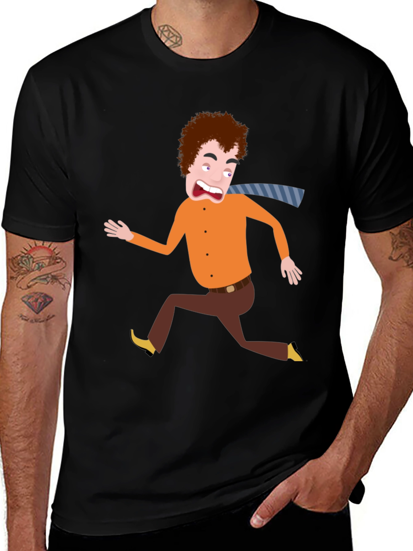 Cartoon Man Running Black T-Shirt
