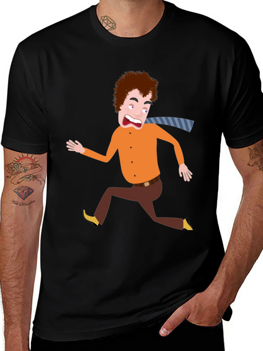 Cartoon Man Running Black T-Shirt