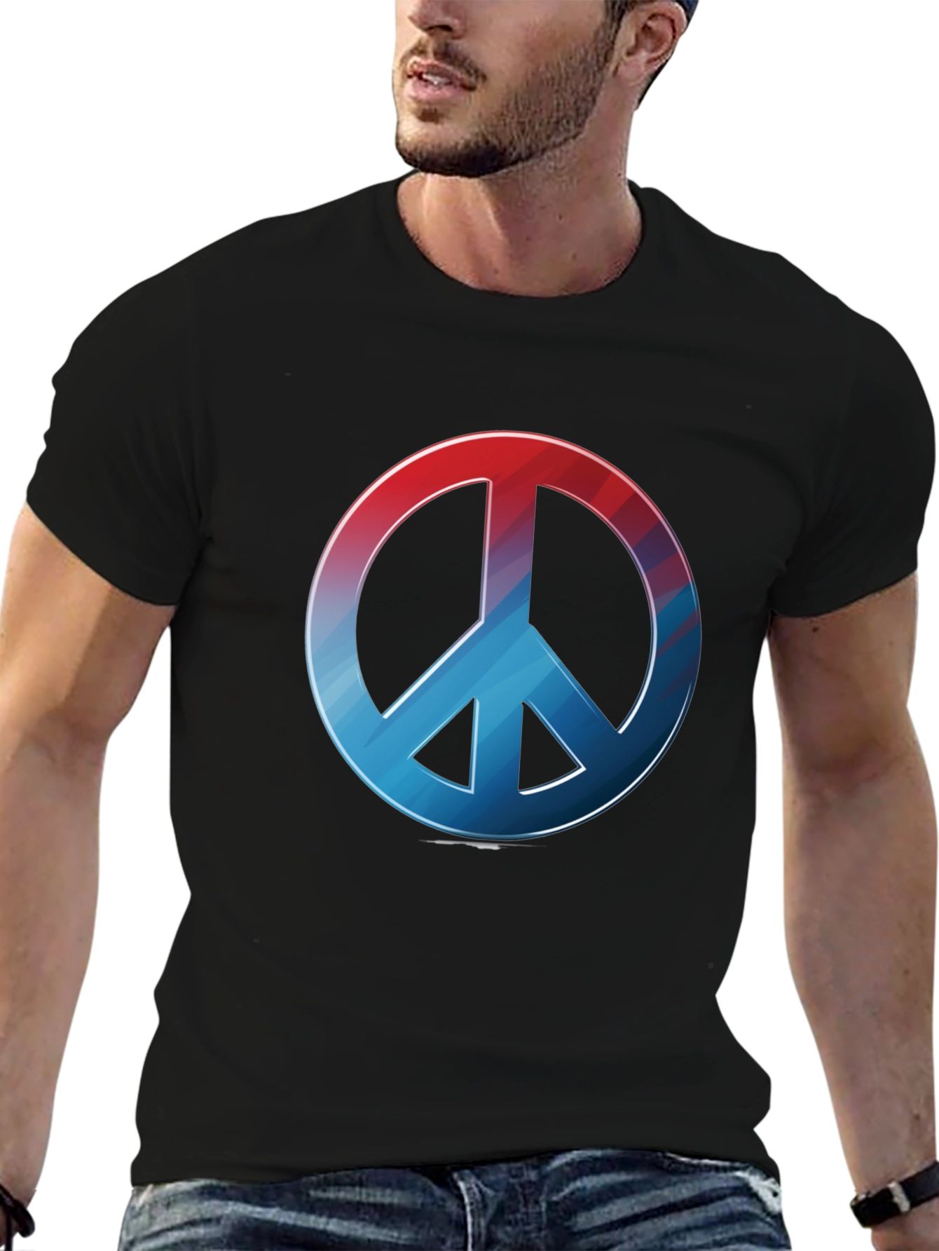 Retro Peace Sign T-Shirt - Red to Blue Gradient