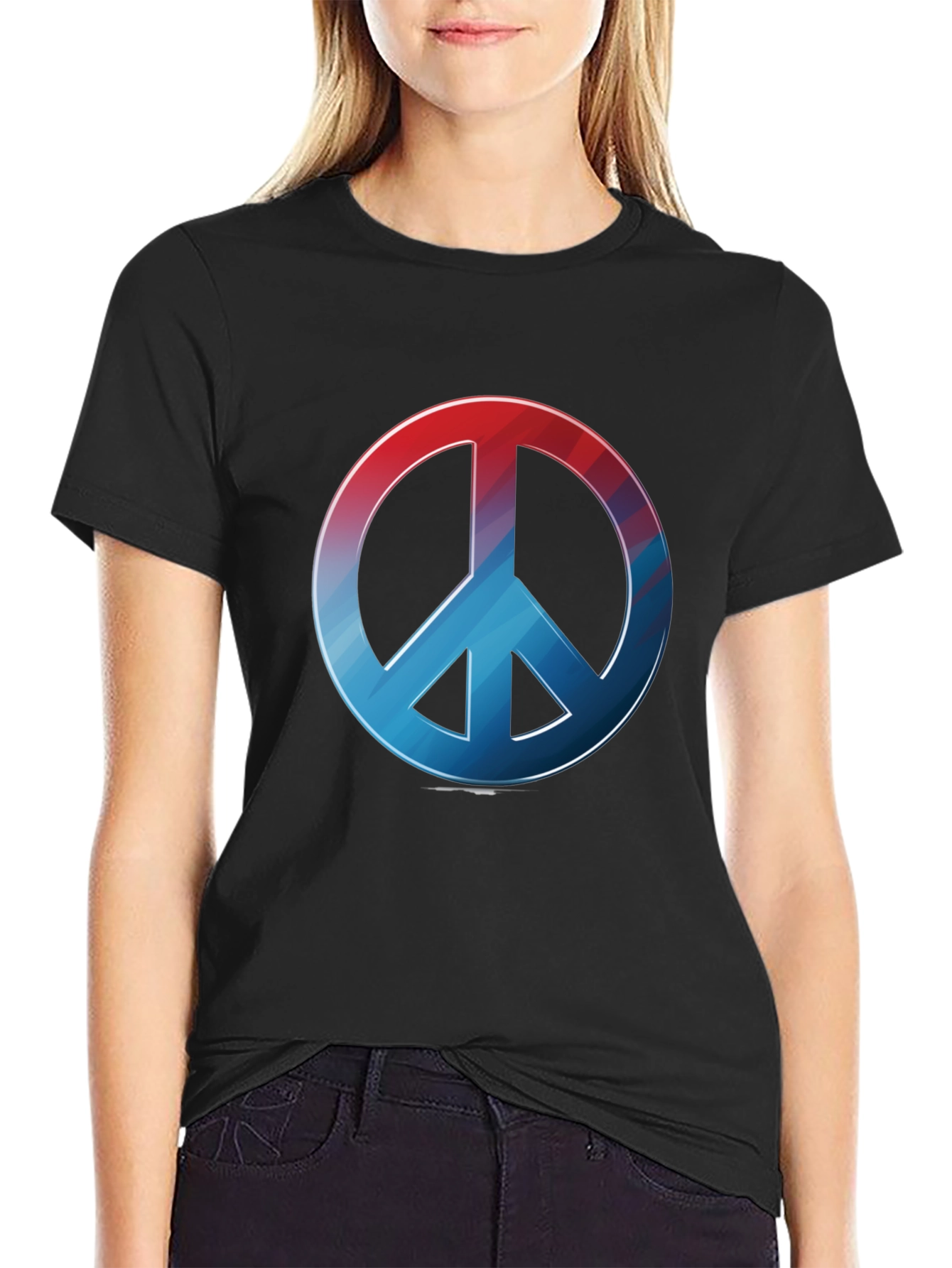Retro Peace Sign T-Shirt - Red to Blue Gradient