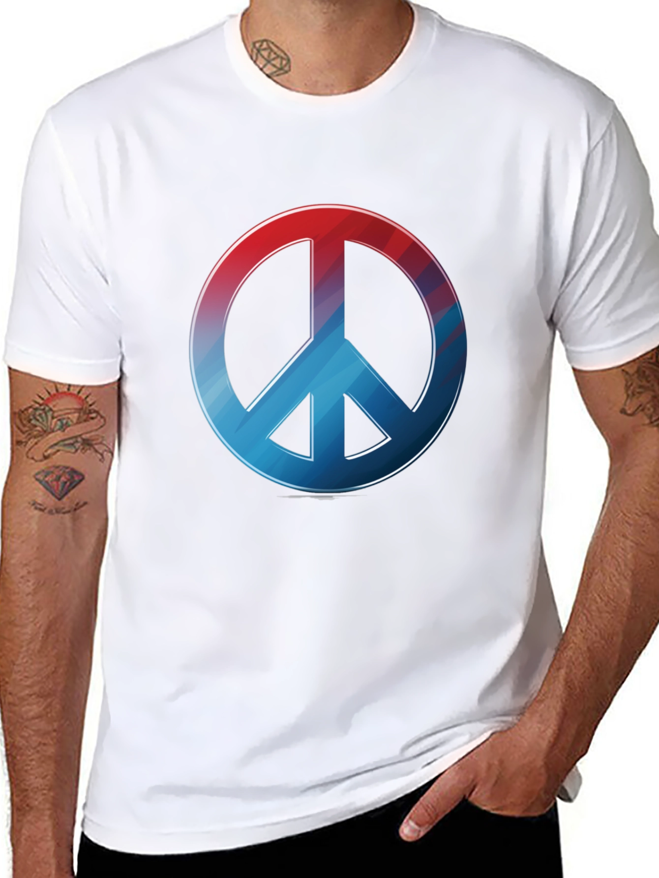 Retro Peace Sign T-Shirt - Red to Blue Gradient
