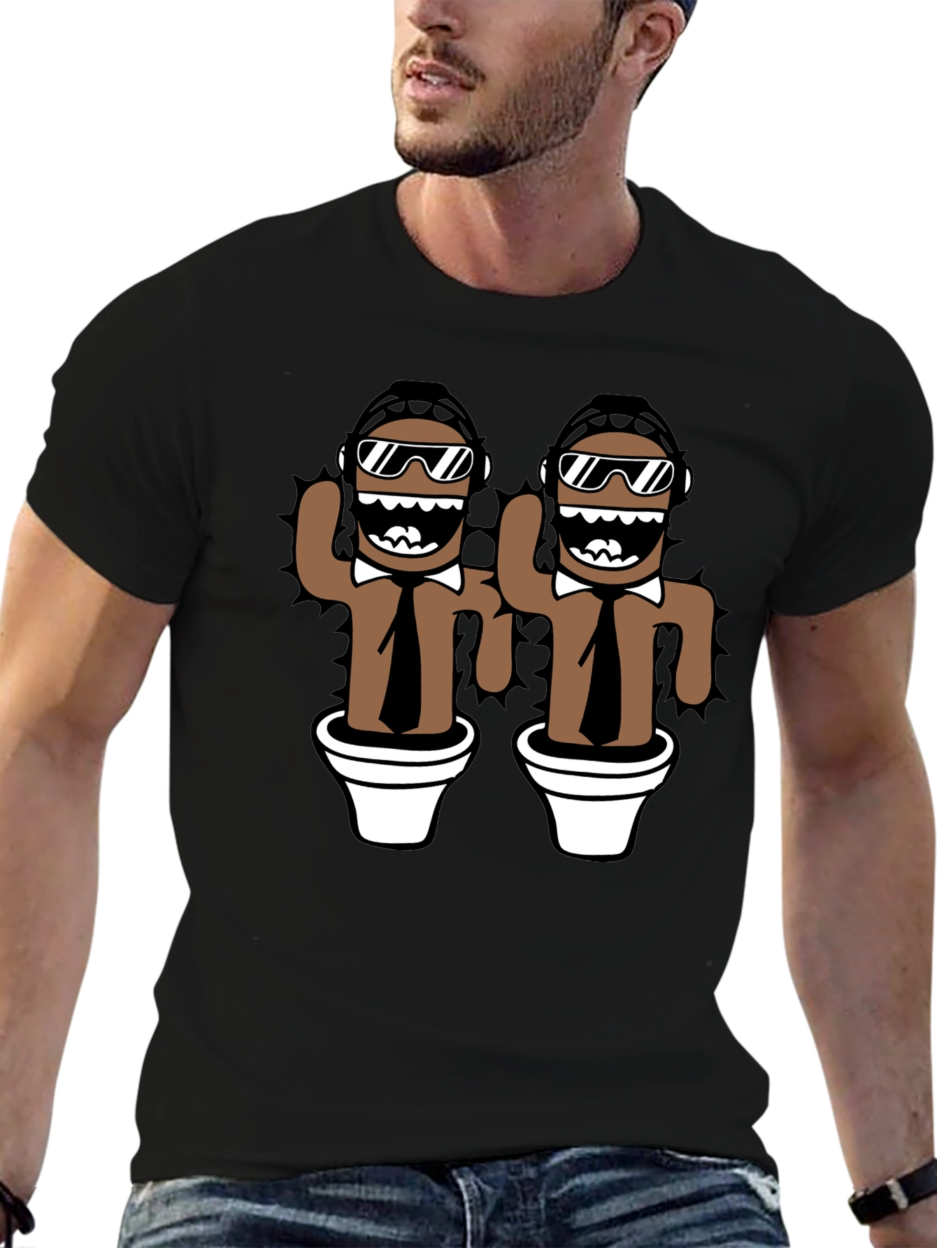 Novelty Cactus Mens Black Graphic Tee