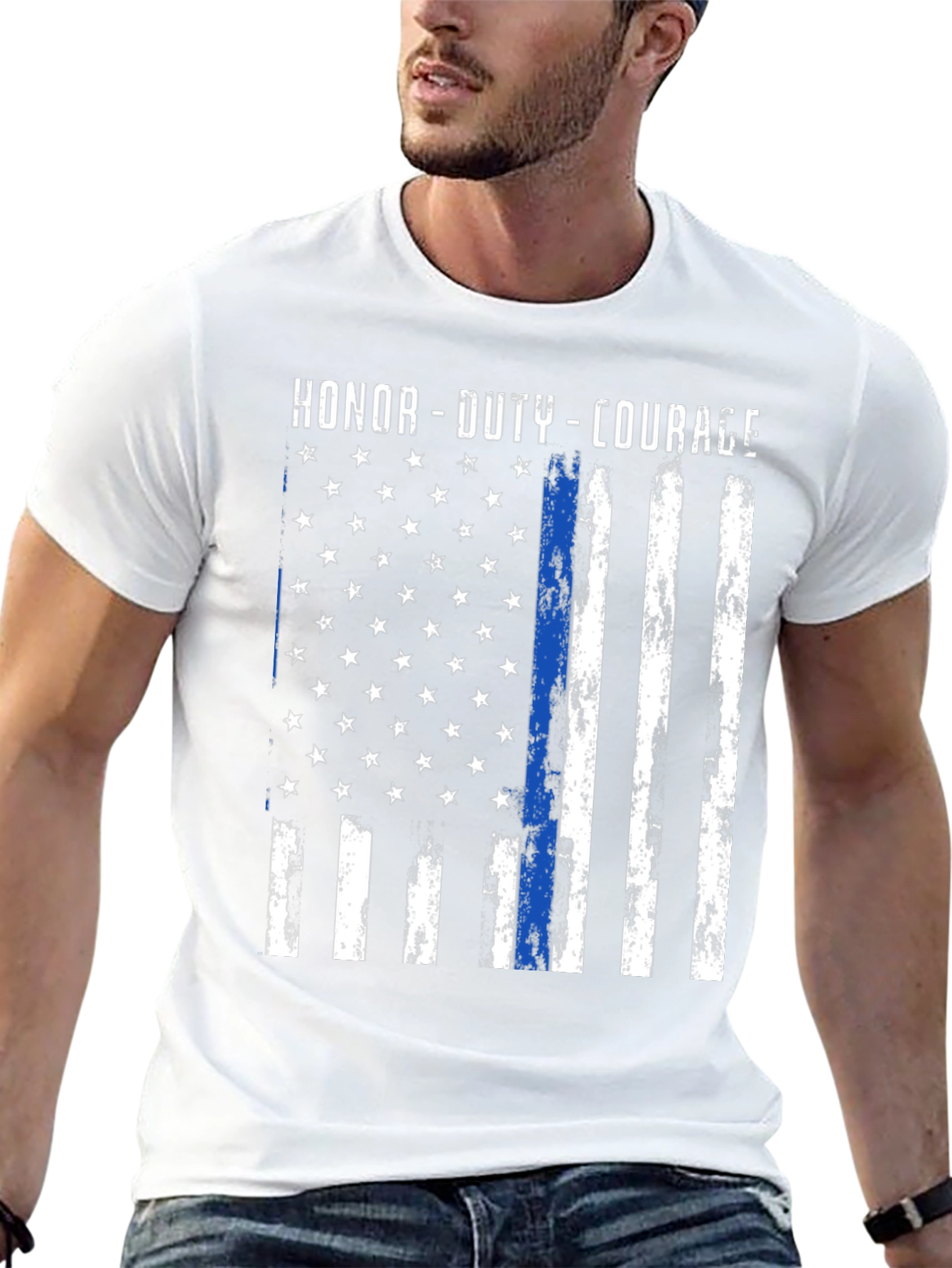 Honor Duty Courage Thin Blue Line Flag T-Shirt