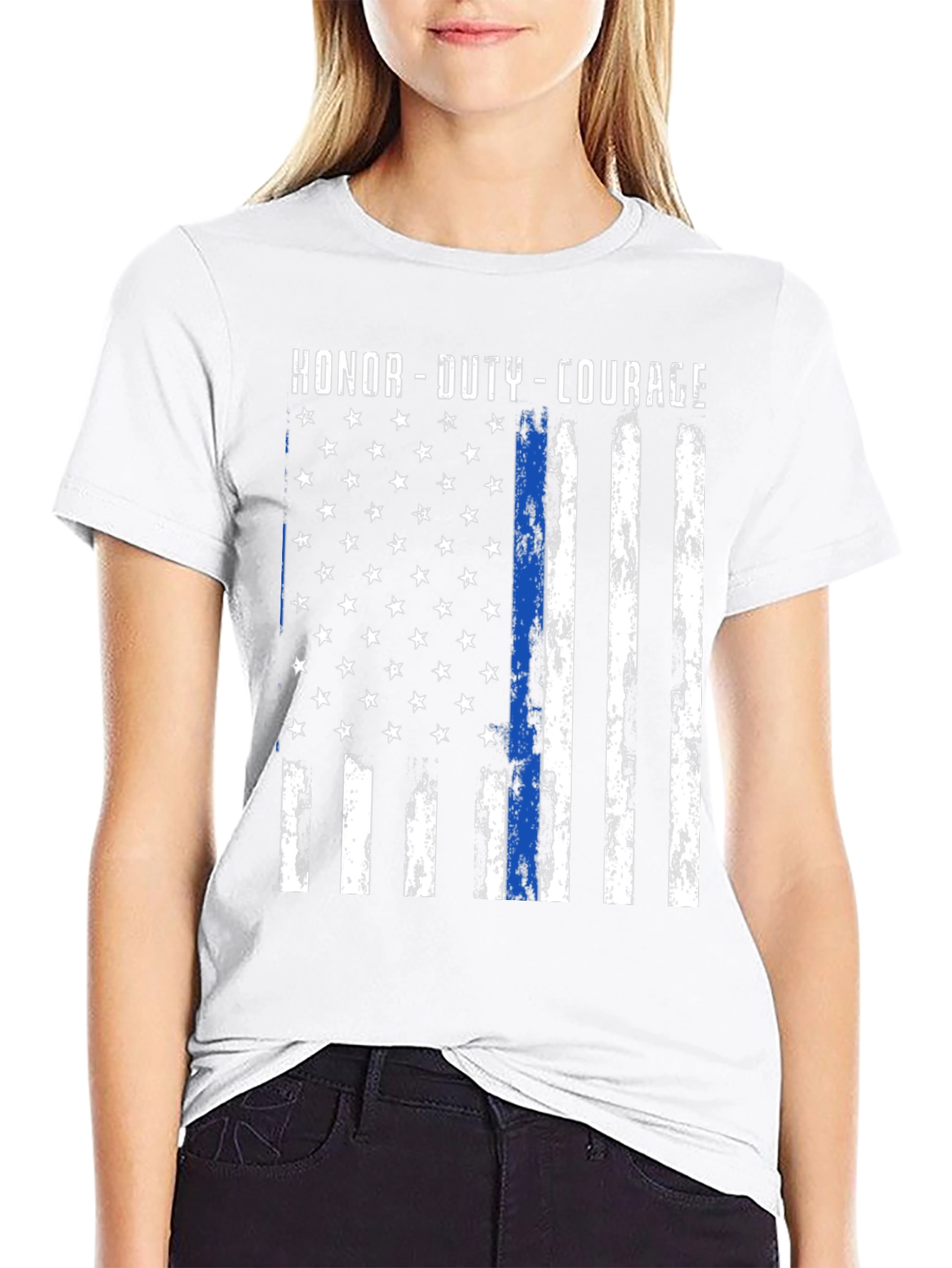 Honor Duty Courage Thin Blue Line Flag T-Shirt