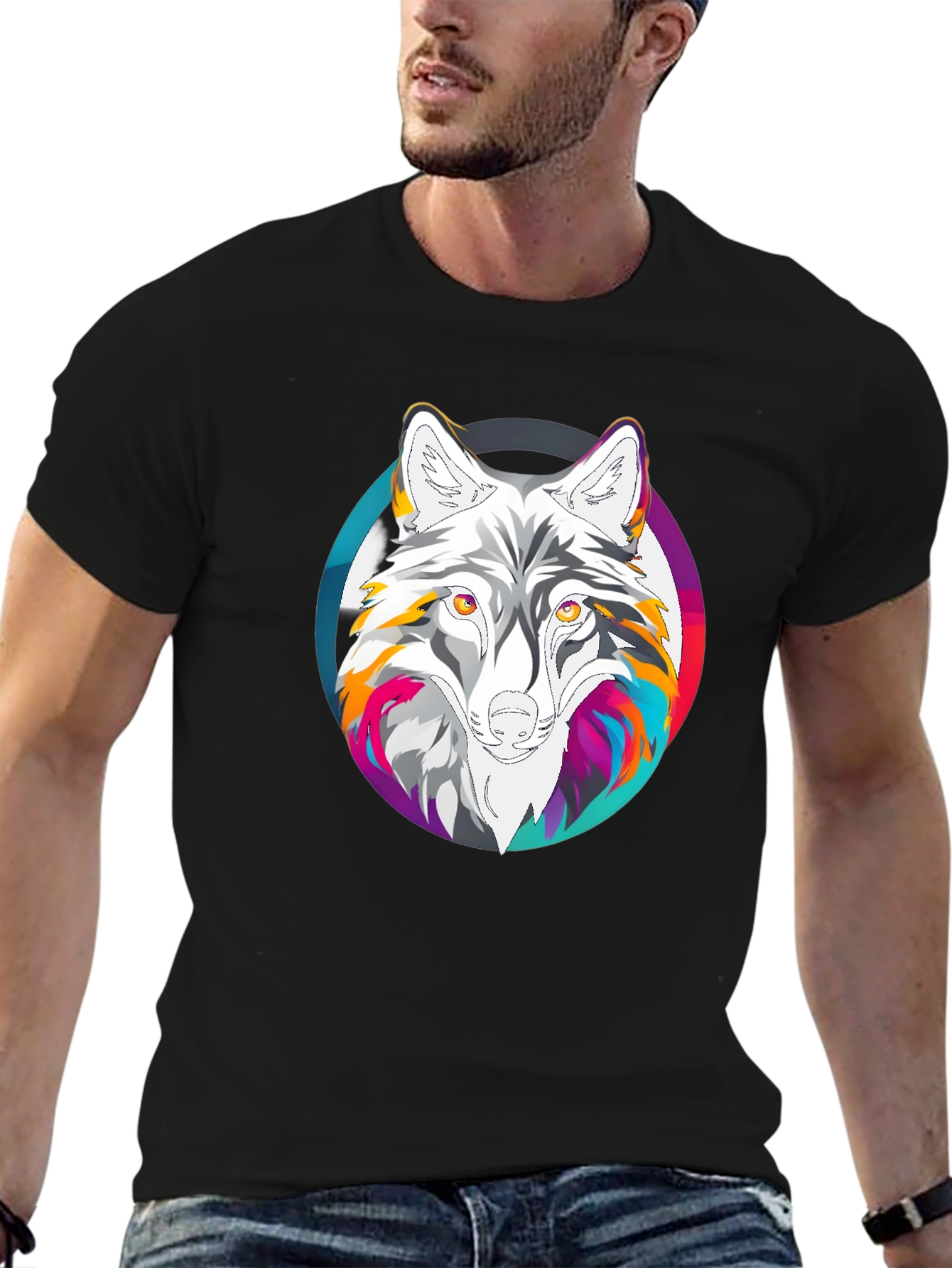 Wolf Graphic Print Black T-Shirt