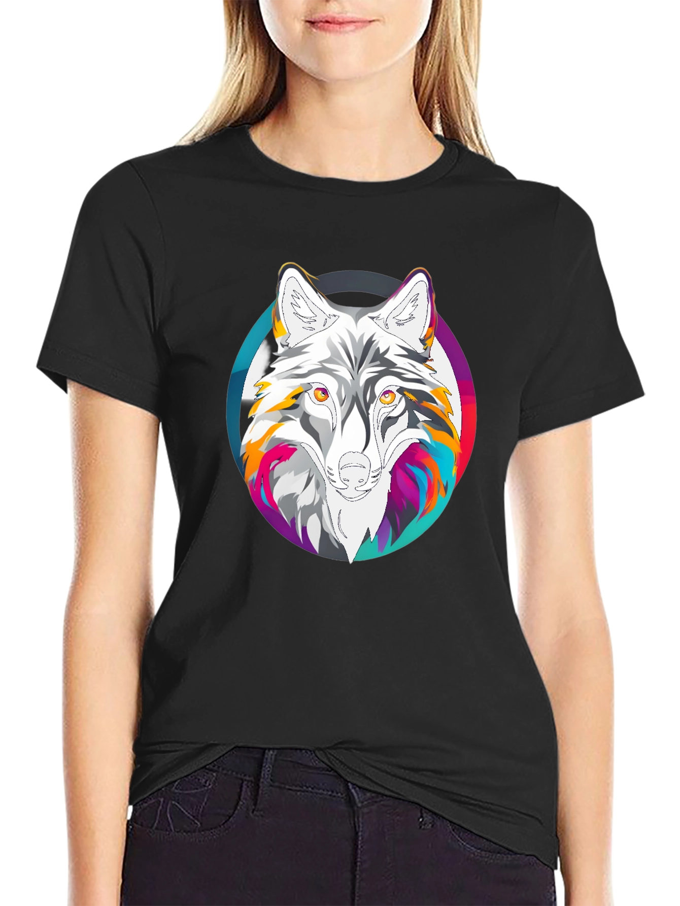 Wolf Graphic Print Black T-Shirt