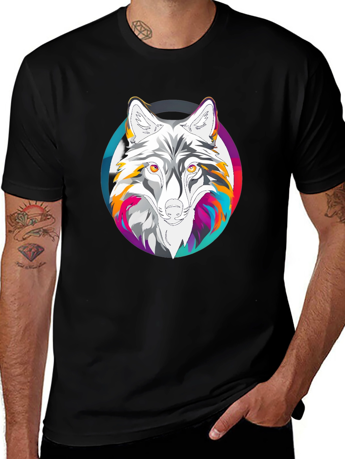 Wolf Graphic Print Black T-Shirt