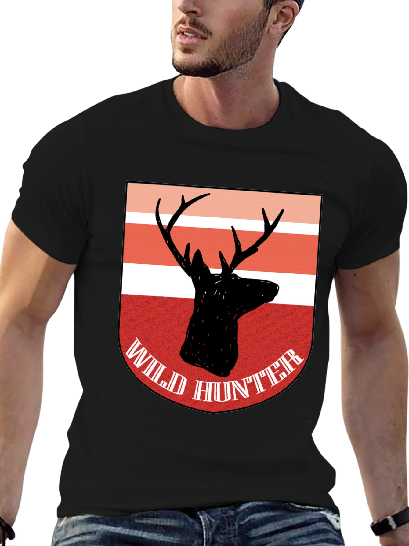 Wild Hunter Deer Graphic Tee - Classic Black Cotton