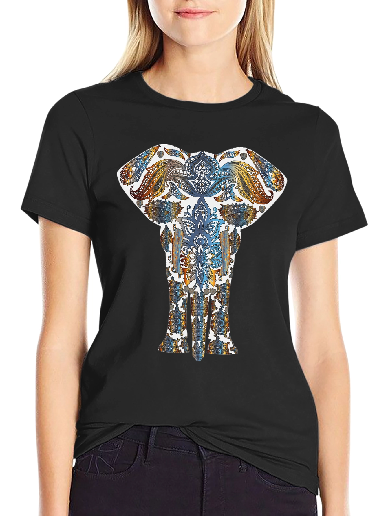 Elephant Mandala Graphic Black T-Shirt