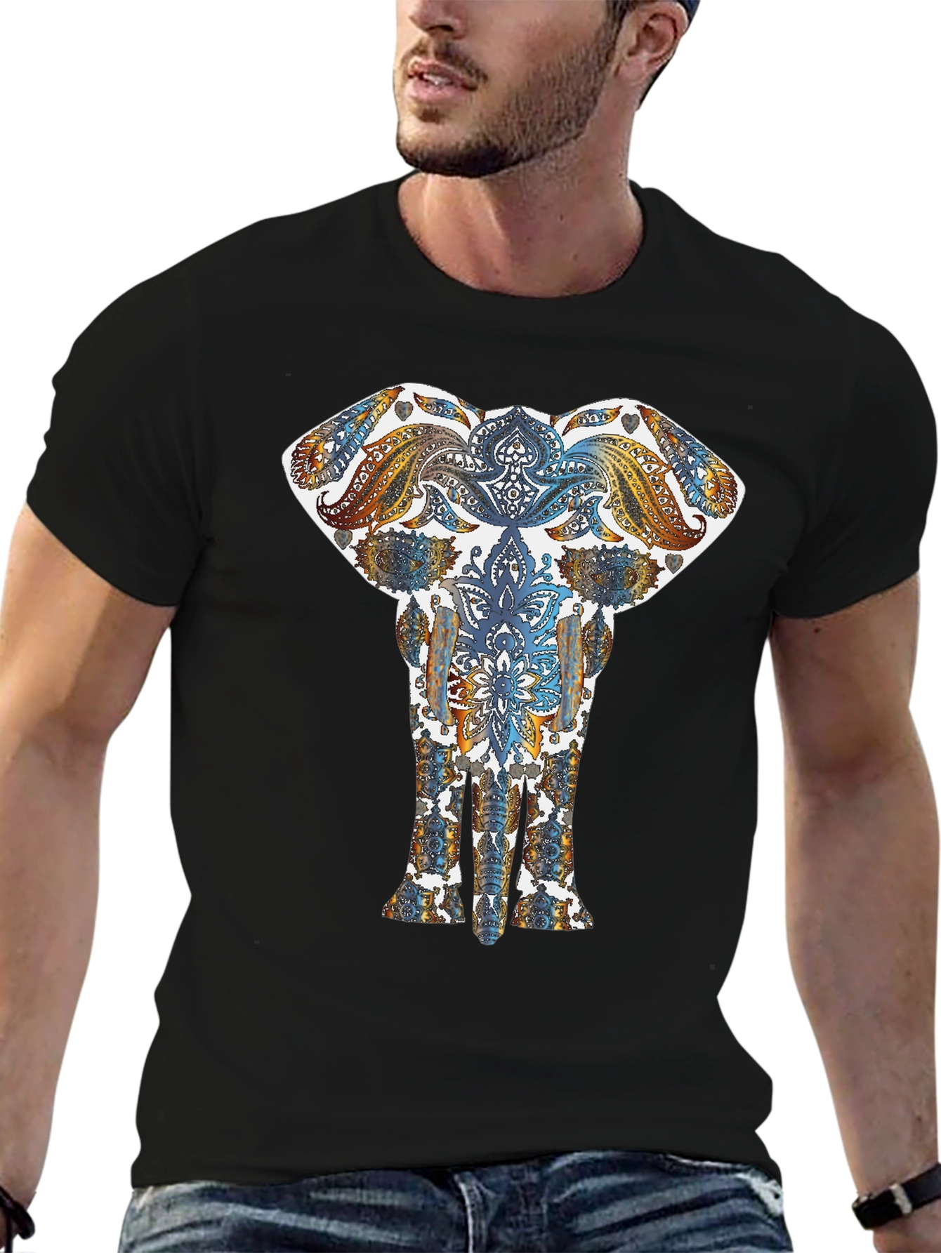 Elephant Mandala Graphic Black T-Shirt
