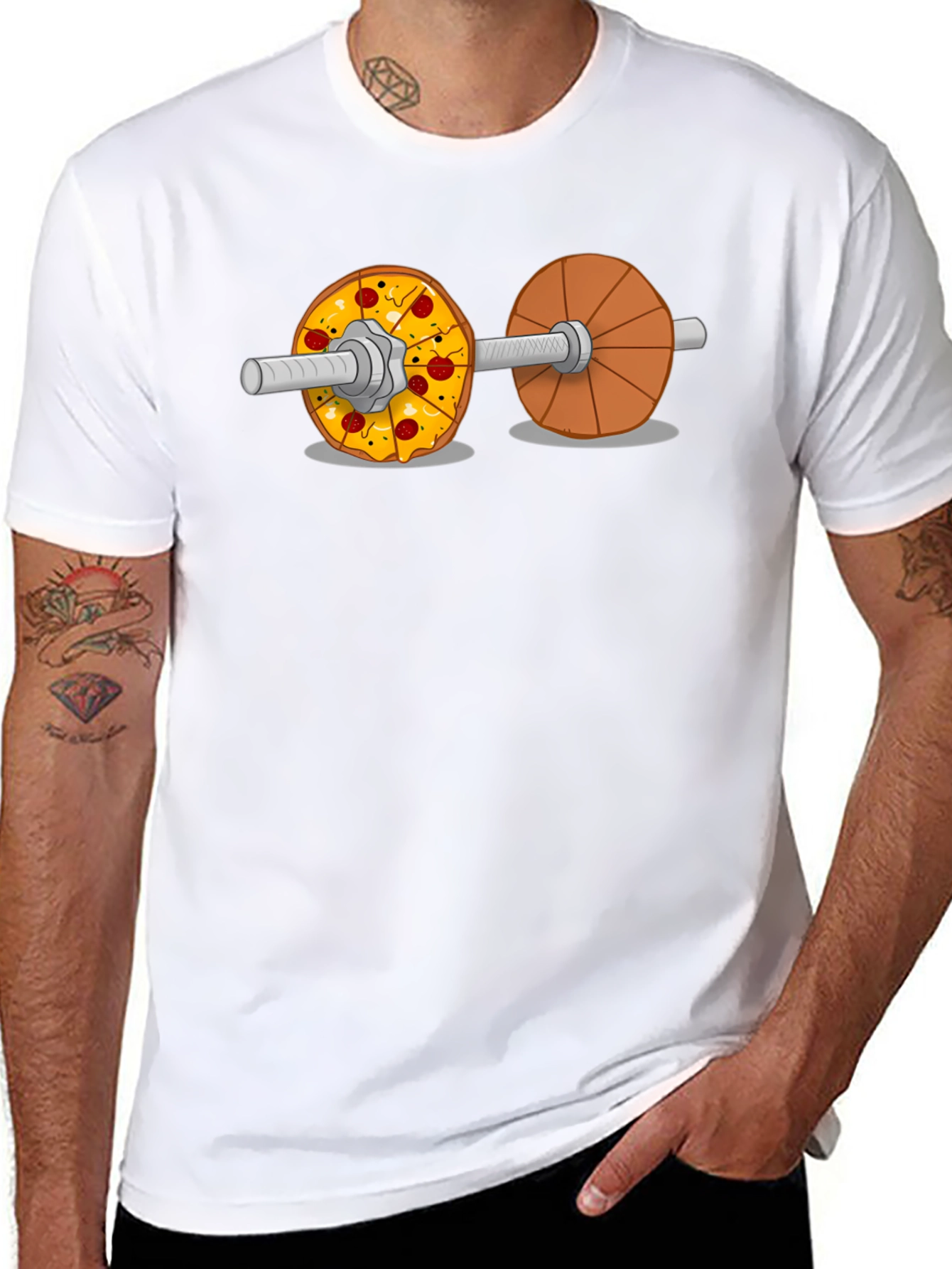 Pizza Dumbbell Graphic Tee - Fitness & Foodie Fun