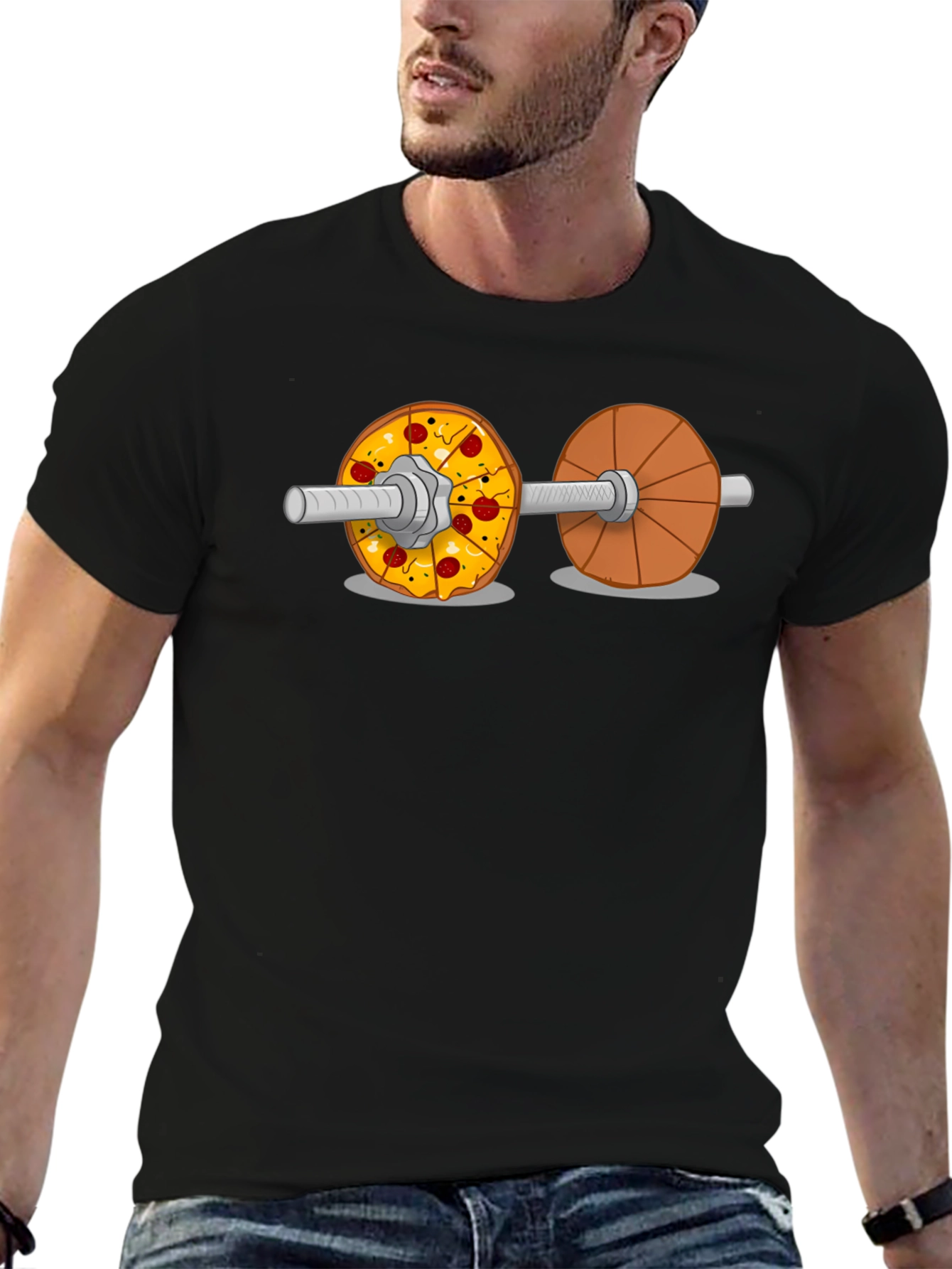Pizza Dumbbell Graphic Tee - Fitness & Foodie Fun