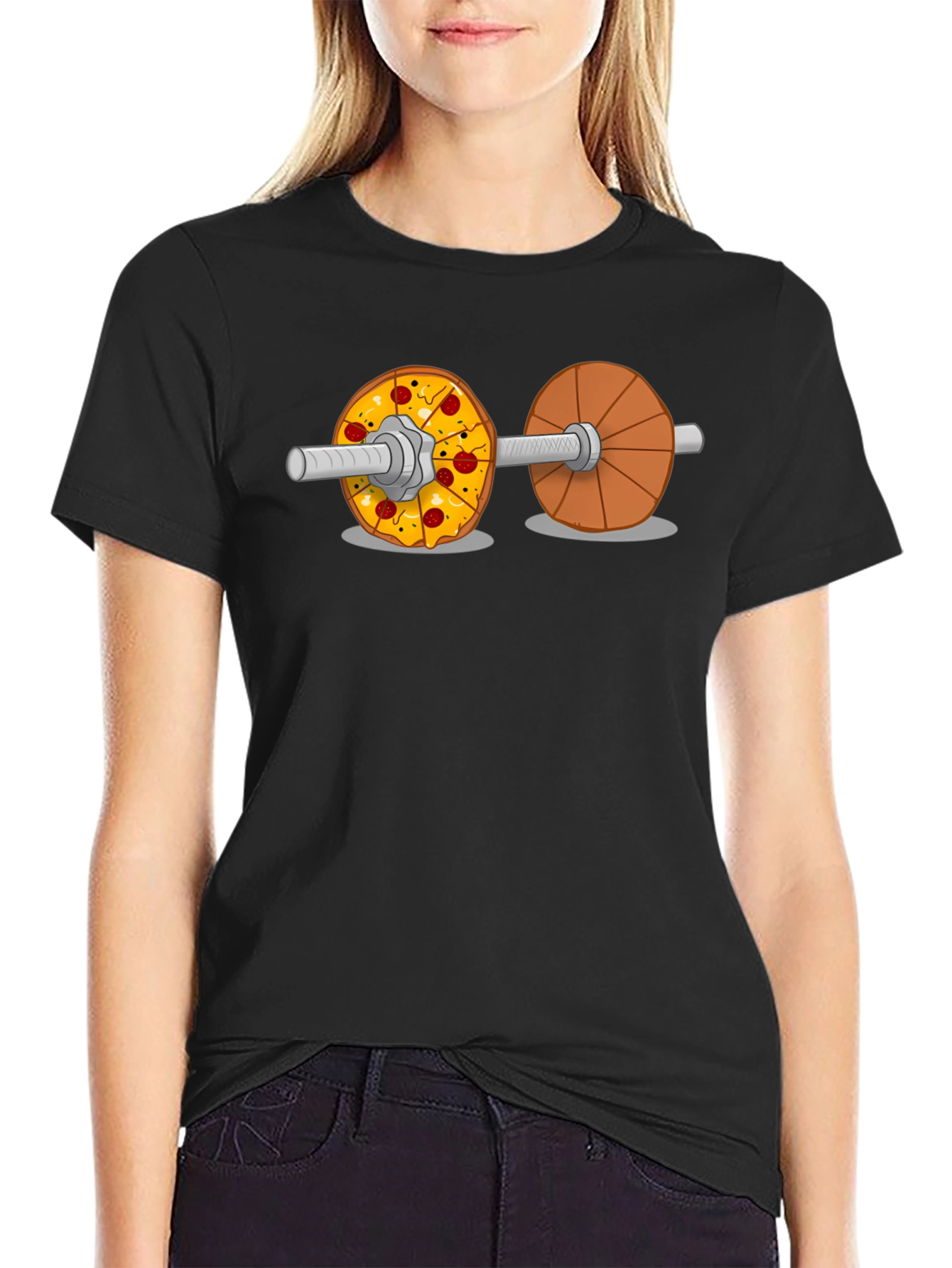 Pizza Dumbbell Graphic Tee - Fitness & Foodie Fun
