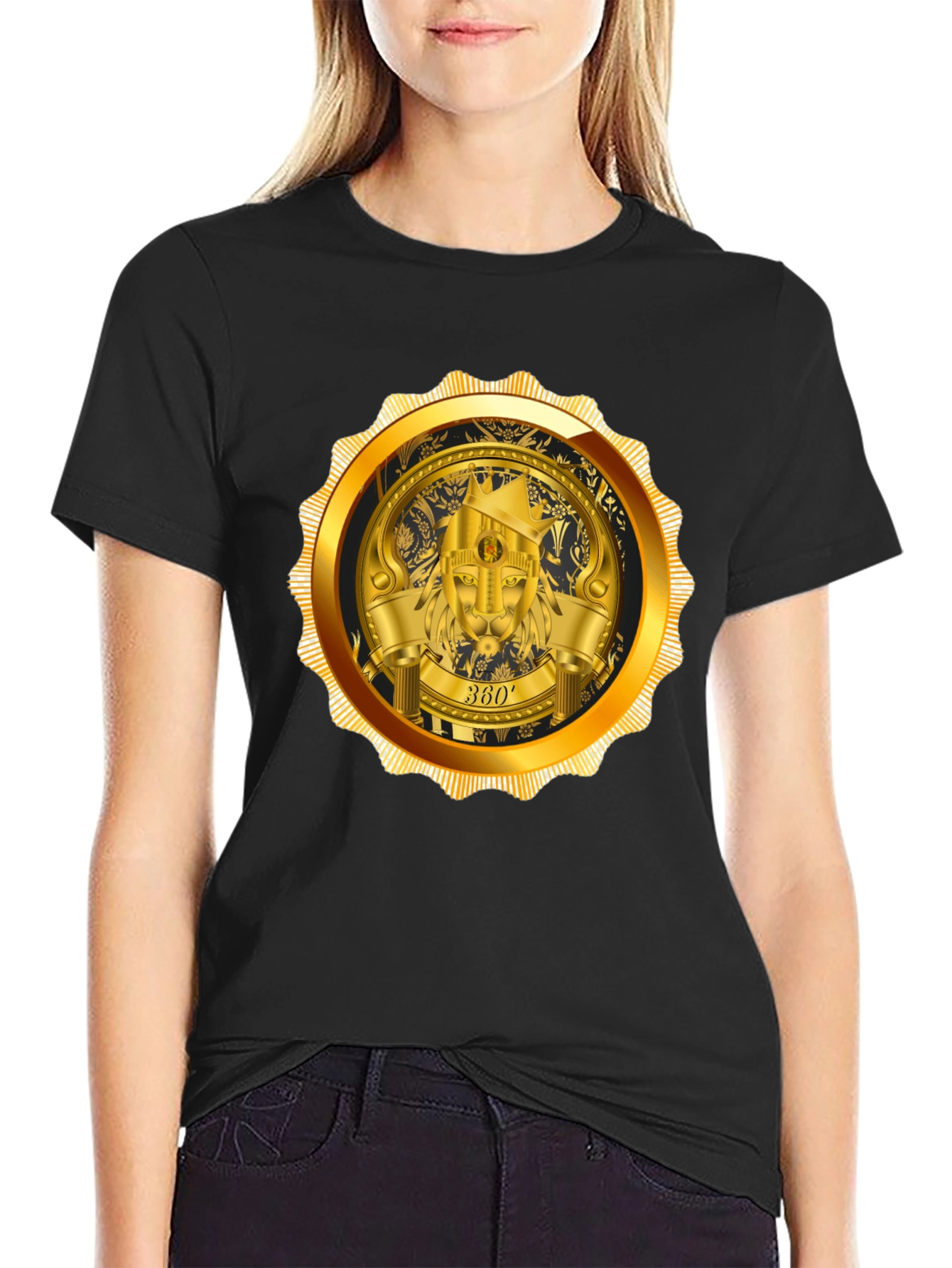 Gold Lion Emblem Black T-Shirt