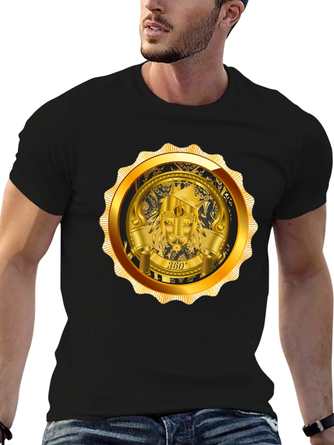 Gold Lion Emblem Black T-Shirt