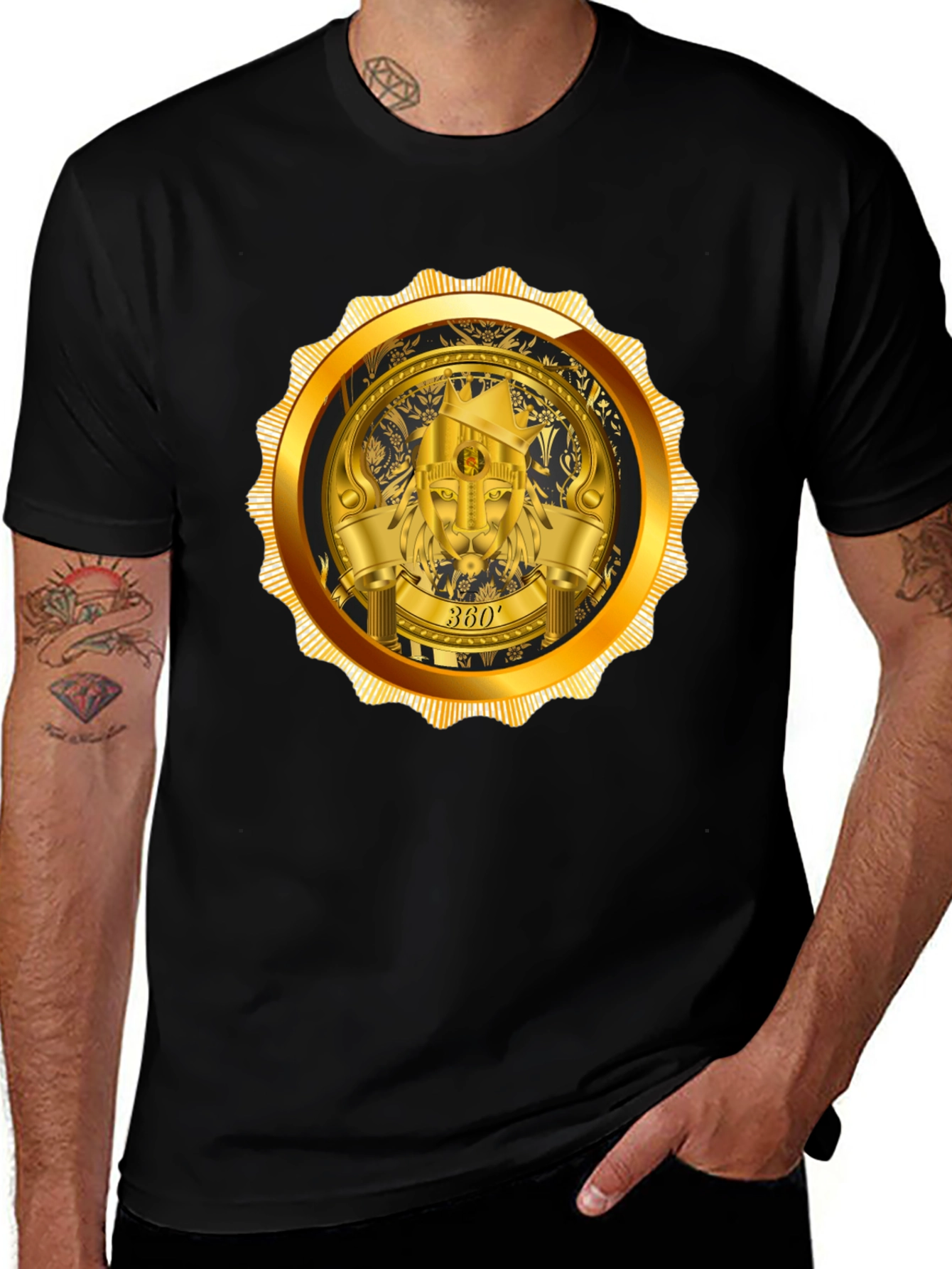 Gold Lion Emblem Black T-Shirt