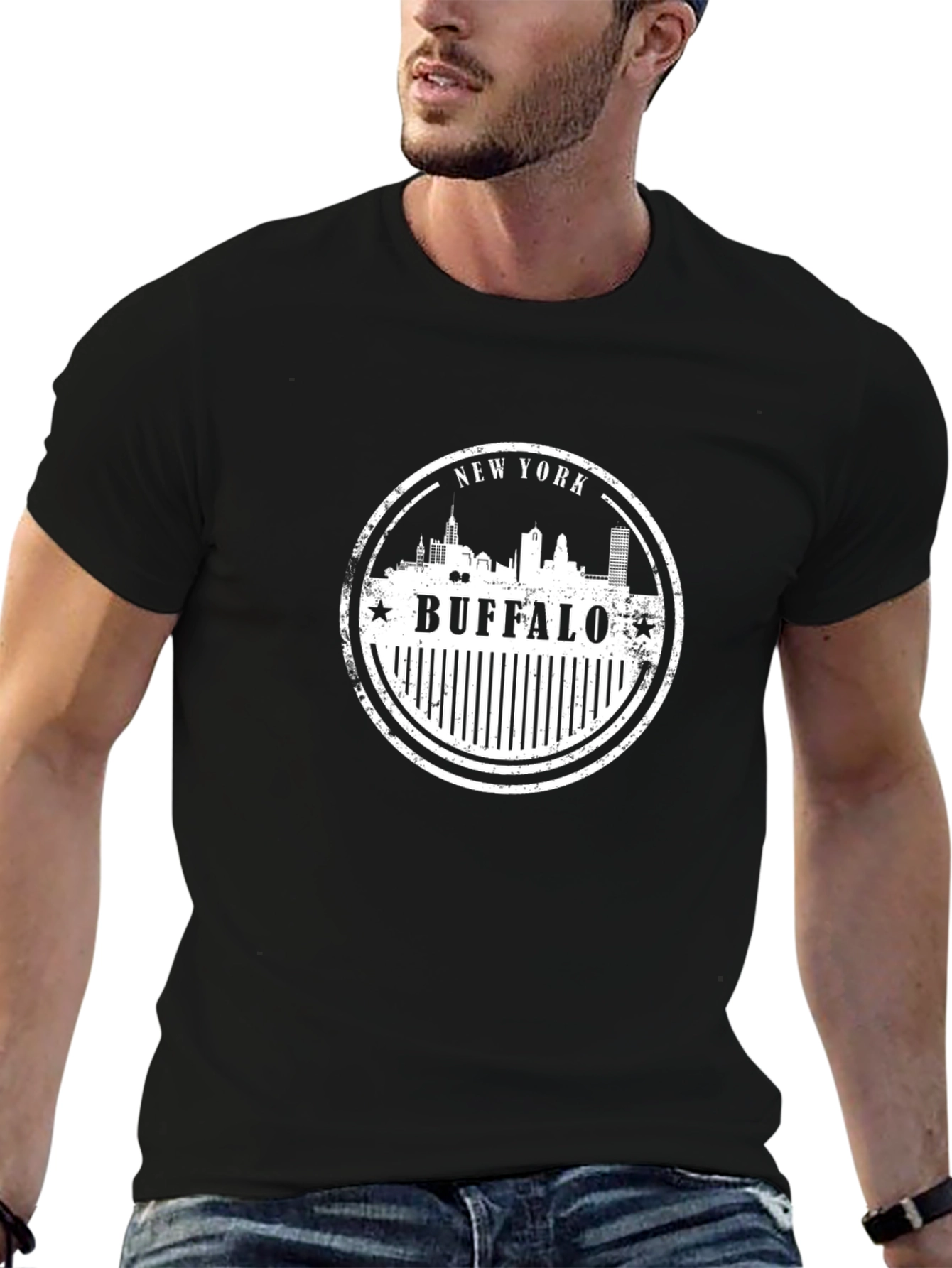 Buffalo NY Skyline Stamp Graphic Tee - Black