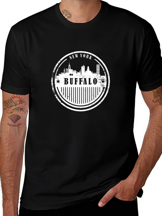 Buffalo NY Skyline Stamp Graphic Tee - Black