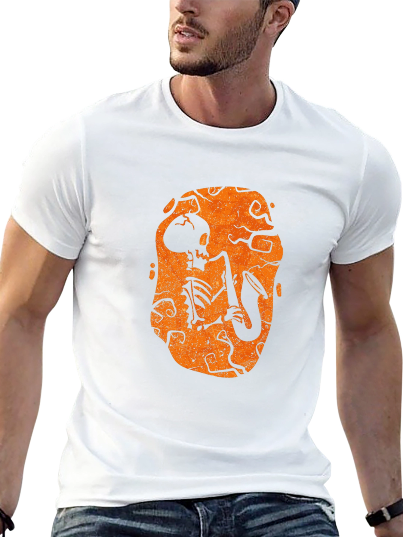 Skeleton Sax Player Halloween Graphic Tee