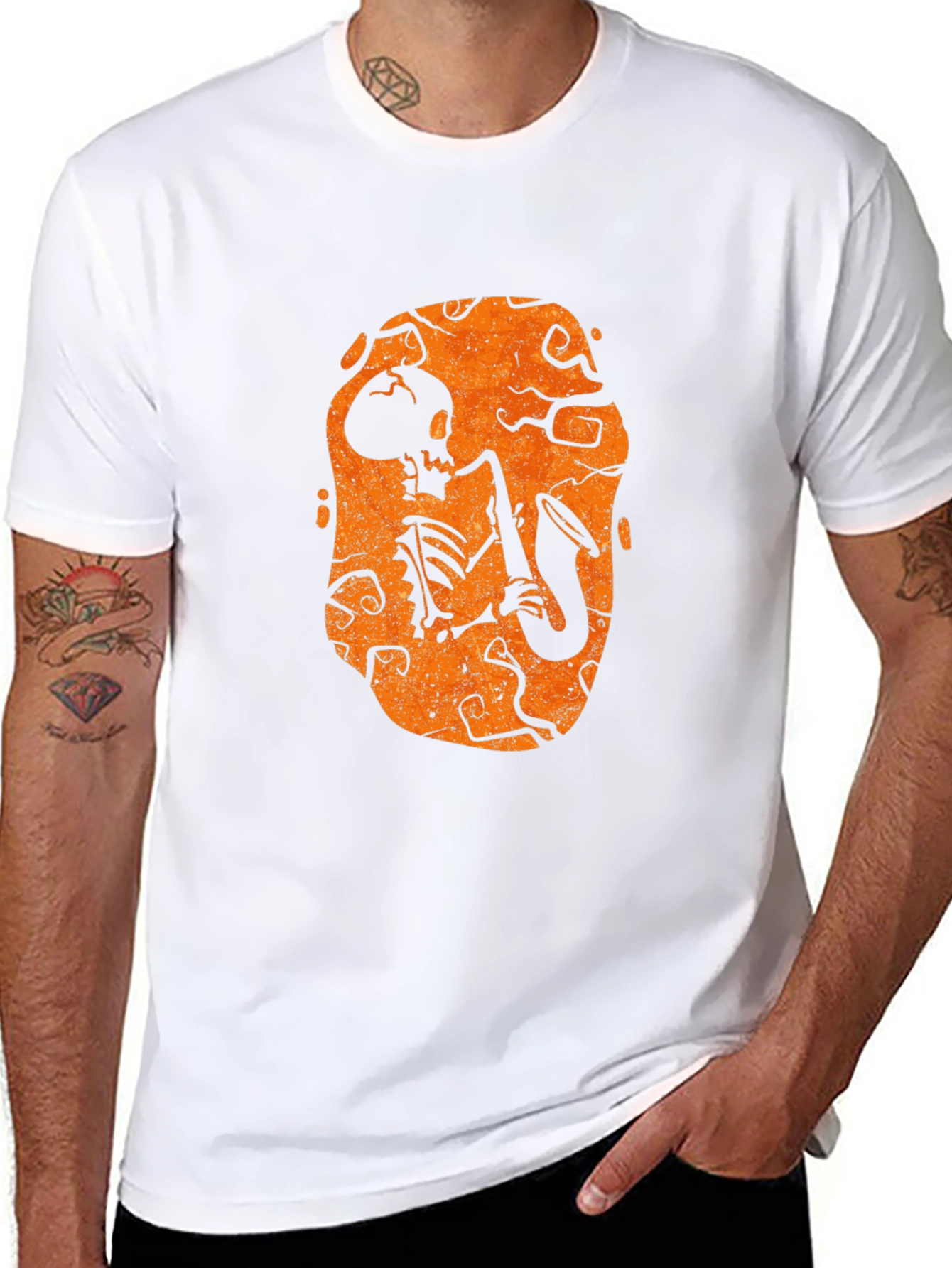 Skeleton Sax Player Halloween Graphic Tee