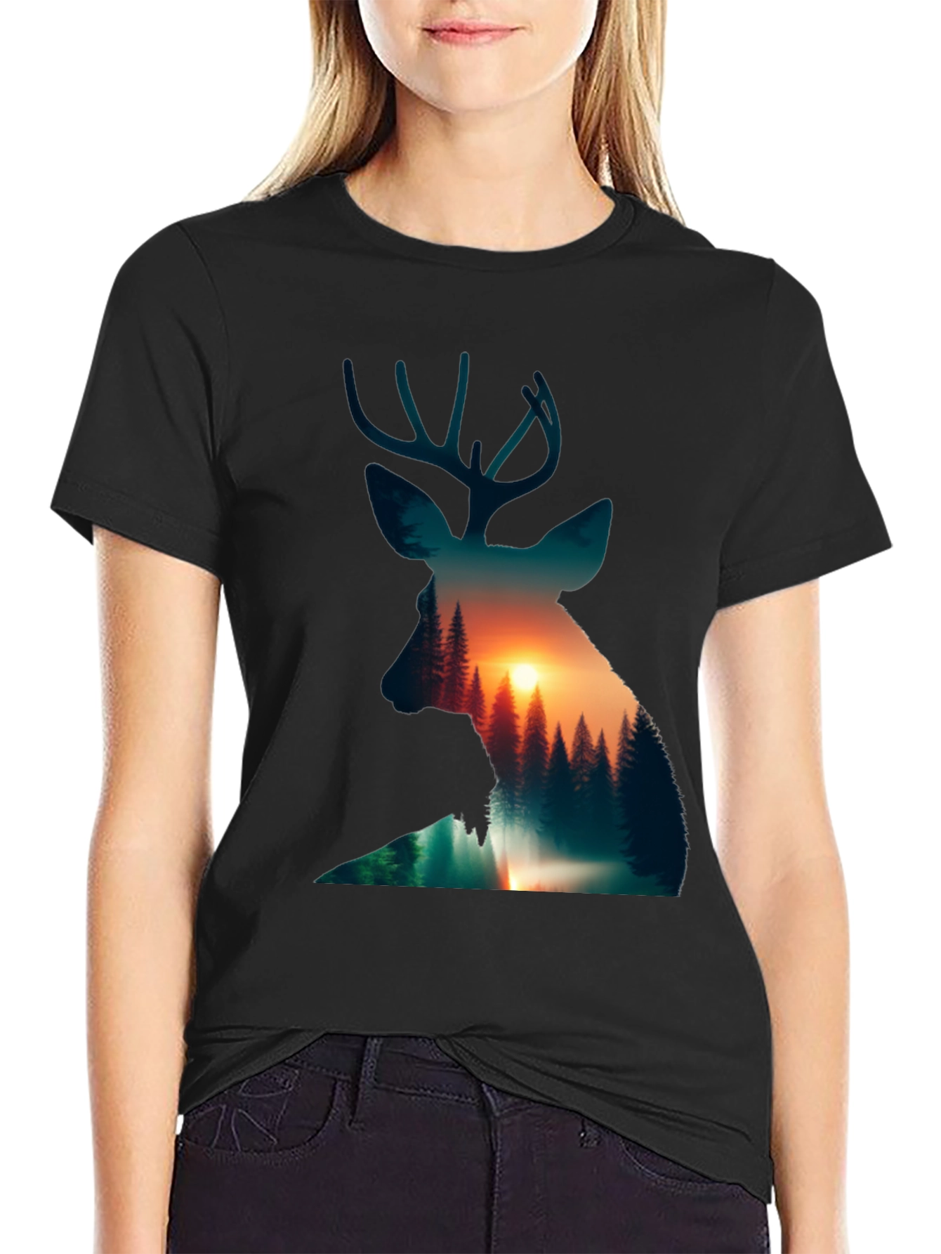 Deer Silhouette Sunset Graphic Tee