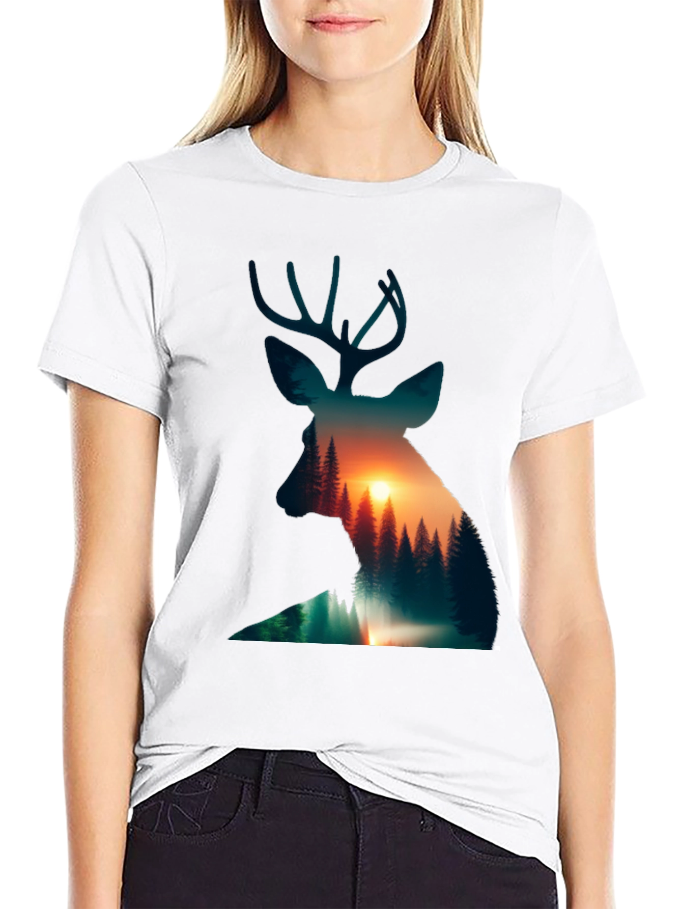 Deer Silhouette Sunset Graphic Tee